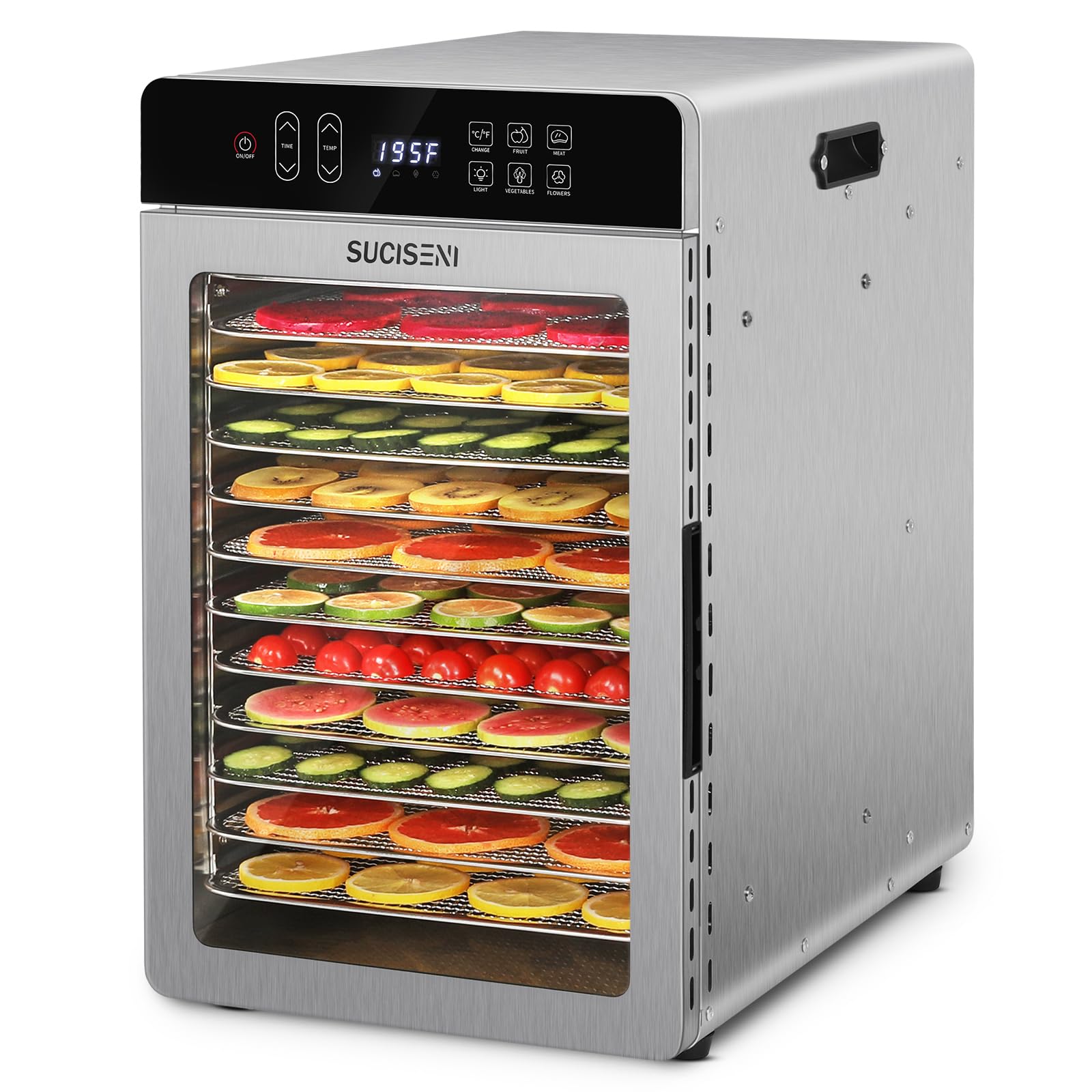 SUCISENI Food Dehydrator Machine for Jerky, 12 Trays 1000W Stainless Steel