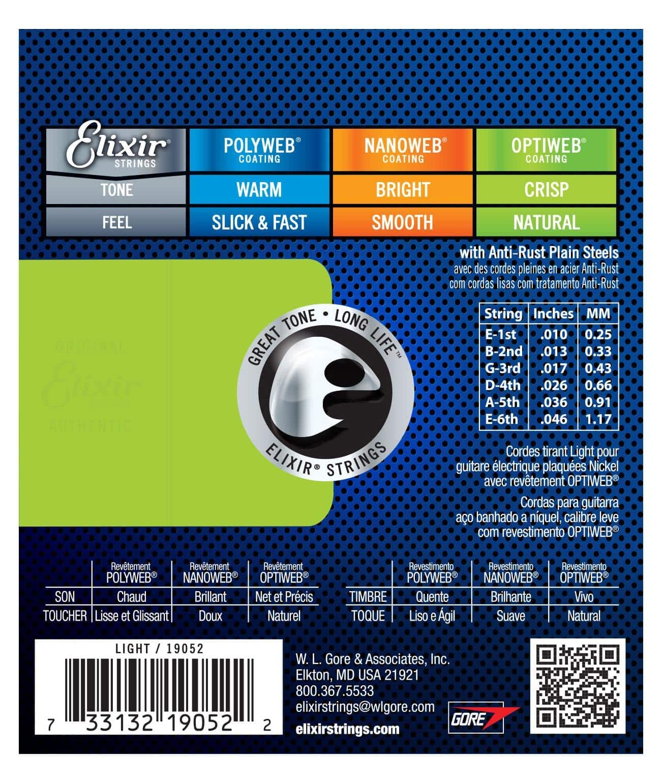 Elixir Electric Optiweb Light zestaw 3 strun do gitary elektrycznej, niklowo-stalowa, grubość: 010-046)
