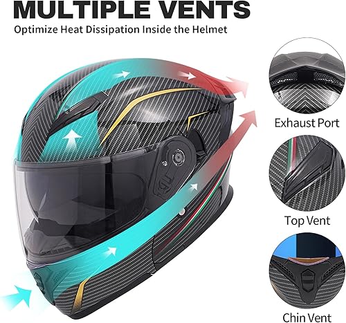 Miniatura 5 de JQF Gear Casco modular de motocicleta con visera doble abatible, de cara completa FF808, aprobado por DOT para adultos, hombres y mujeres (patrón de