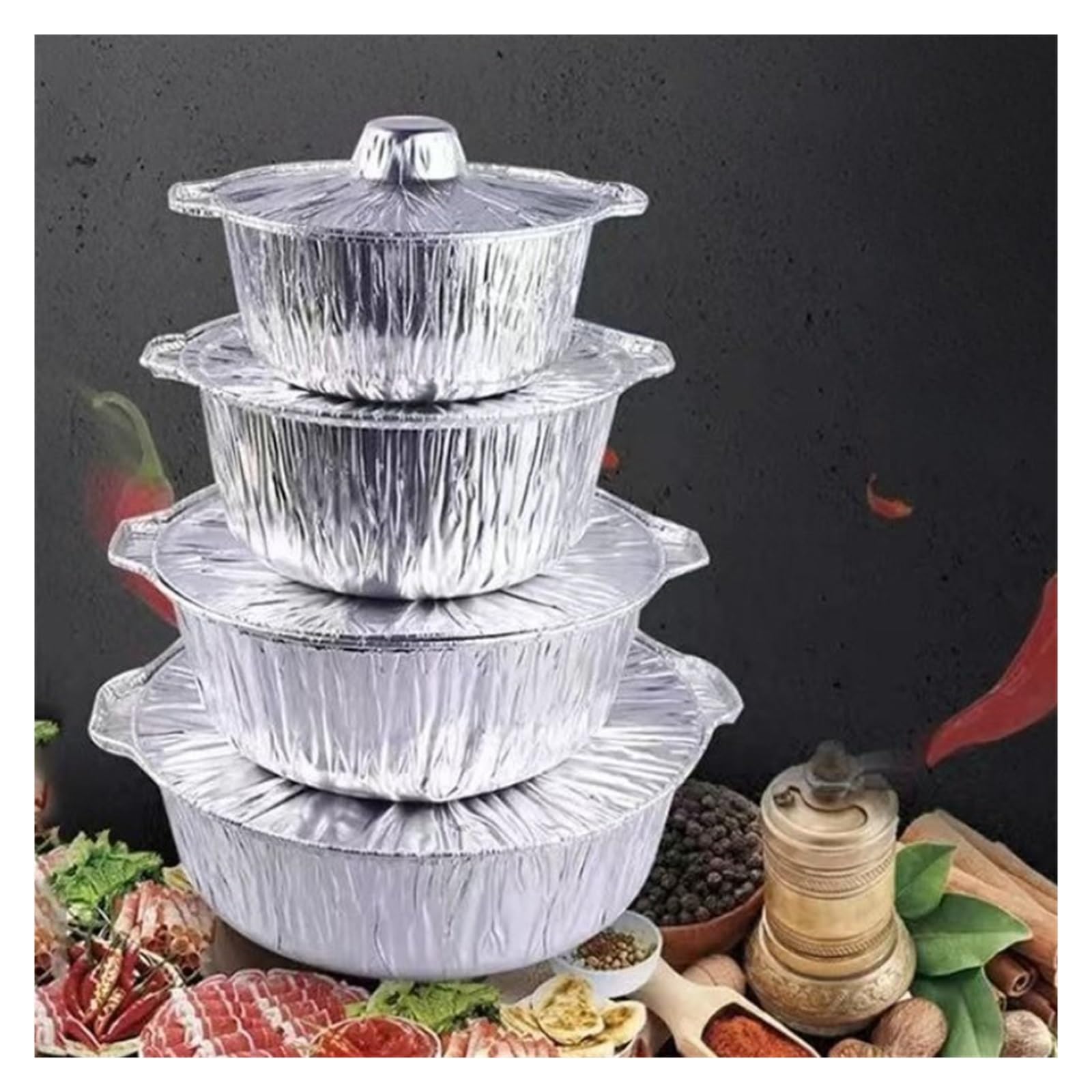 Pentole in foglio di alluminio da 10 pezzi Per Cucina | Utensili monouso for pentole calde, picnic, campeggio, senza lavare(1000ml)