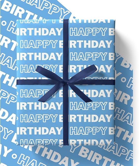 EcoWrap Sky Blue Wrapping Paper Sheets 84cm x 60cm with FREE Birthday Card - Eco Friendly Recyclable Premium Manchester City Coventry Birthday Gift Wrap (4 Sheets & 4 Tags)
