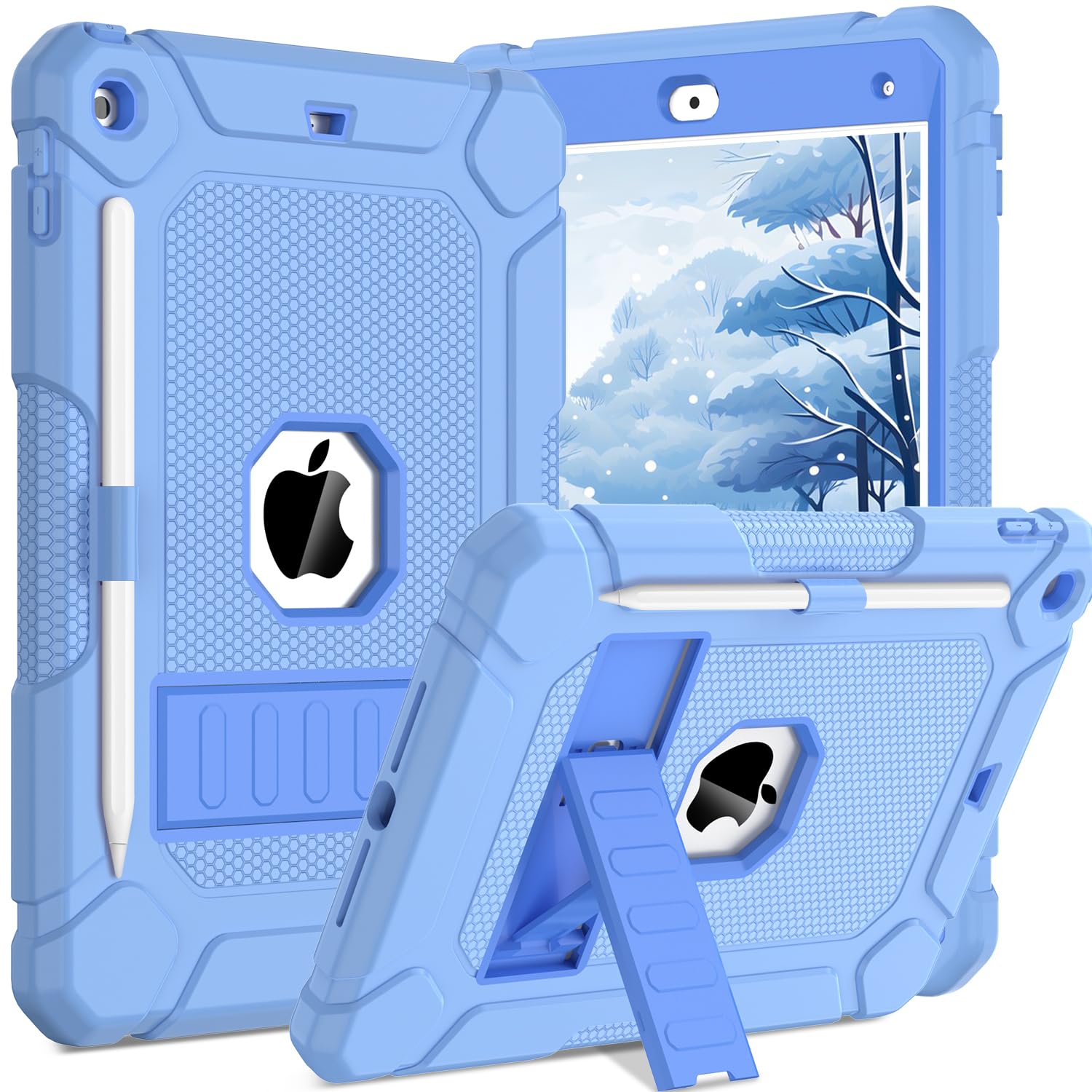 BMOUO Case for iPad 9th 8th 7th Generation (10.2 inch, 2021/2020/2019), Shockproof Protective iPad 10.2 Case with Built-in Stand/Pencil Holder, Blue