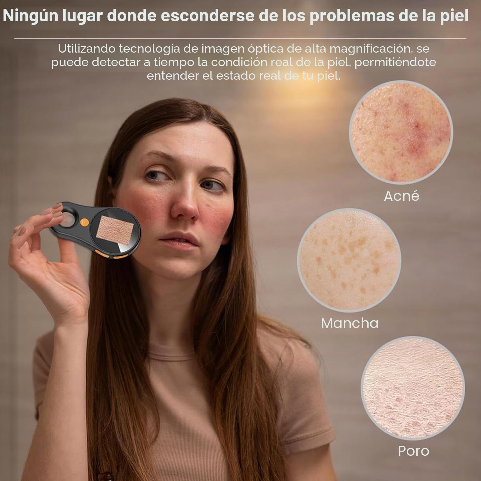 Analizador de piel con dermatoscopio de mano: microscopio digital portátil para cuero cabelludo, piel y cabello, lupa de enfoque fijo, ideal para uso personal y evaluaciones profesionales