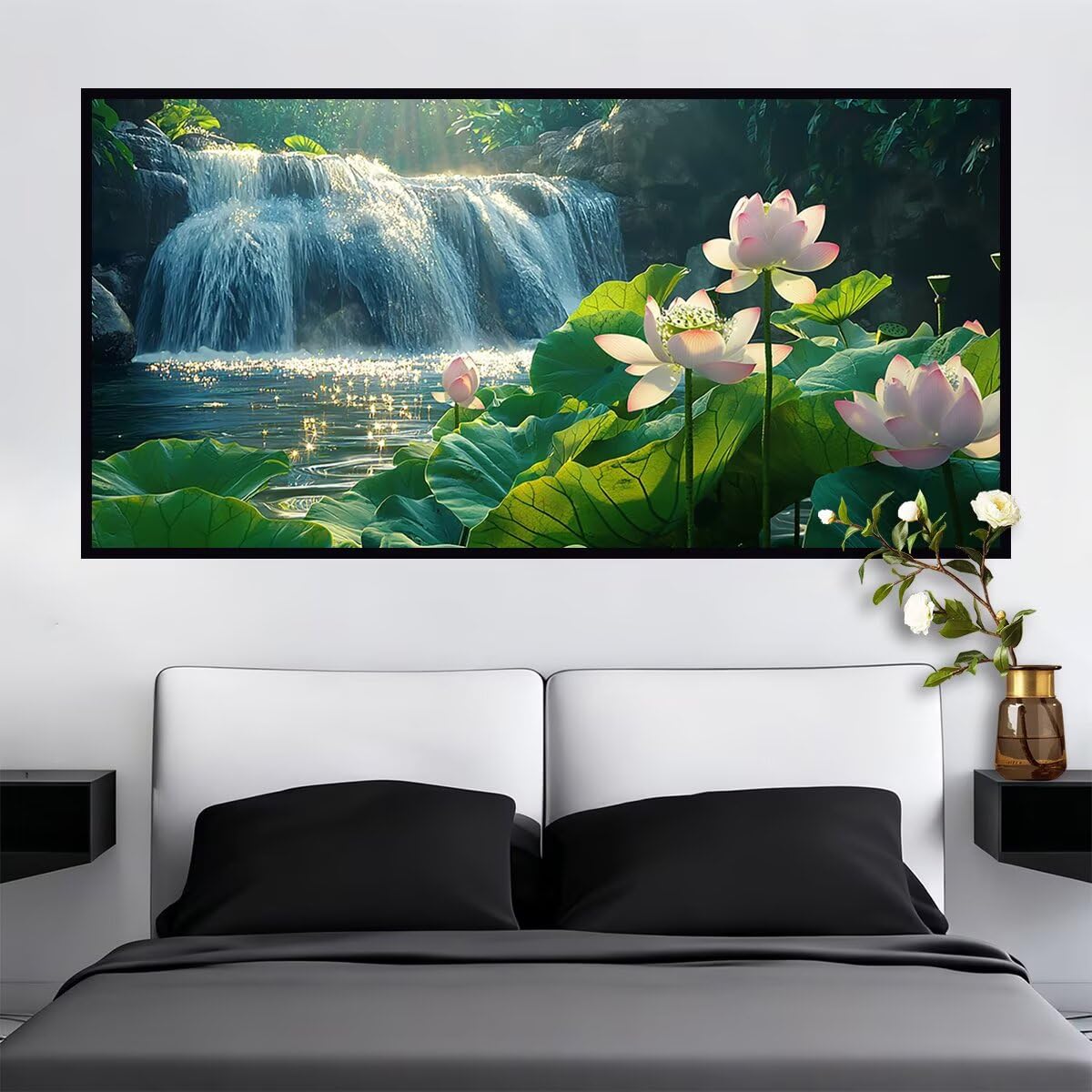 Duży diamentowy lotos 120 x 60 cm, zestawy do malowania diamentami 5D dla dorosłych, DIY, jesienna sztuka z klejnotami dla dorosłych, pełne okrągłe wiertło, kryształowe malarstwo, rękodzieło, Dimond