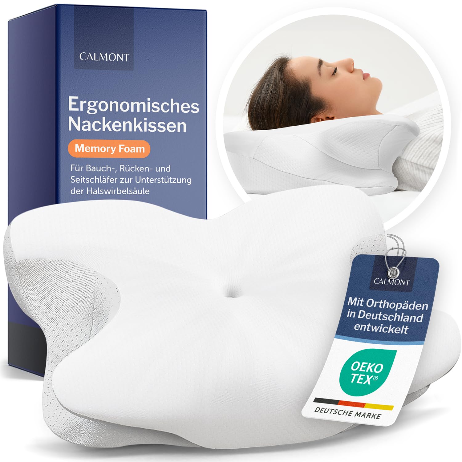 CALMONT Orthopädisches Memory Foam Kopfkissen für erholsamen Schlaf - Nackenschmerzen lindern (Weiß)  
CALMONT Ergonomis