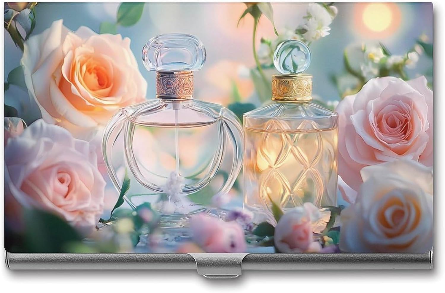 Perfume Rose Floral Business Card Case Pocket Card Holder Slim Card Wallet for Men Women