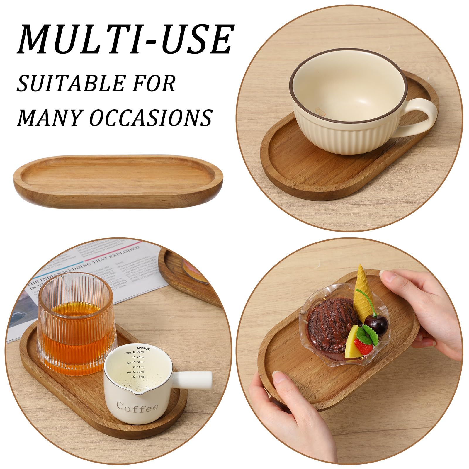 6 bandejas pequeñas de madera de acacia para servir, mini bandejas de madera, dispensador de bandeja de tocador de madera, platos de mostrador de madera, bandejas organizadoras de encimera de baño