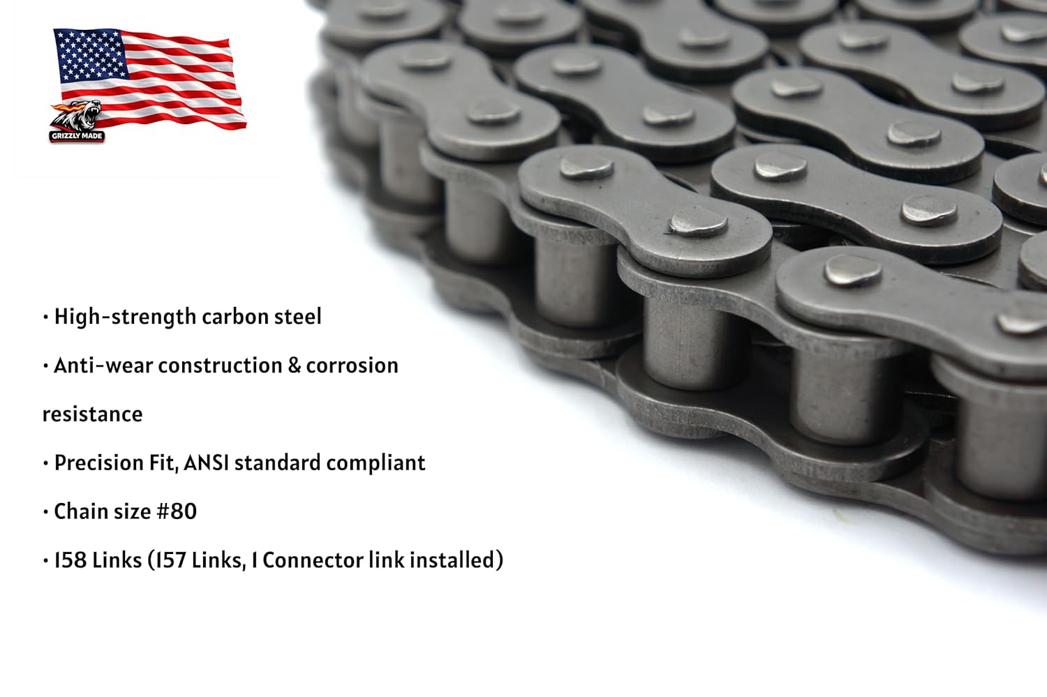 AFH206114 AE74237 Upper Drive Baler Chain Replacement for John Deere 468 469 468S 568 569 Round Balers, #80 Roller Chain, 158 Links (157 Roller + 1 Connecting Link), Heavy Duty Carbon Steel