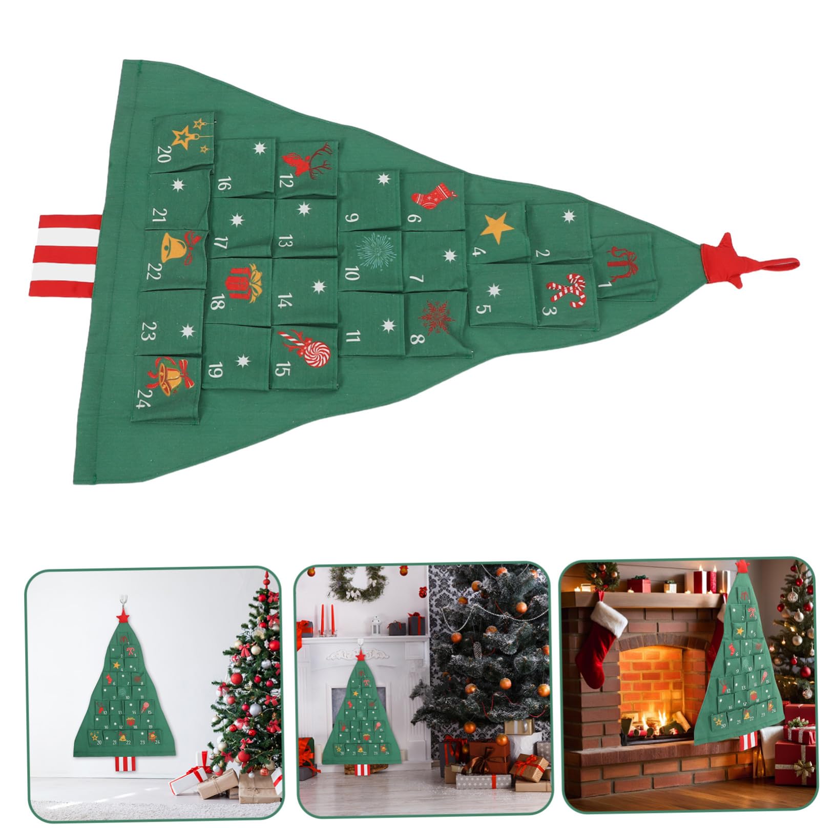 Calendario Avvento Riutilizzabile Appeso Forma di Albero Verde con Grandi in Cotone Lino Calendario Conto alla Rovescia Natalizio Fai da Te per Famiglie
