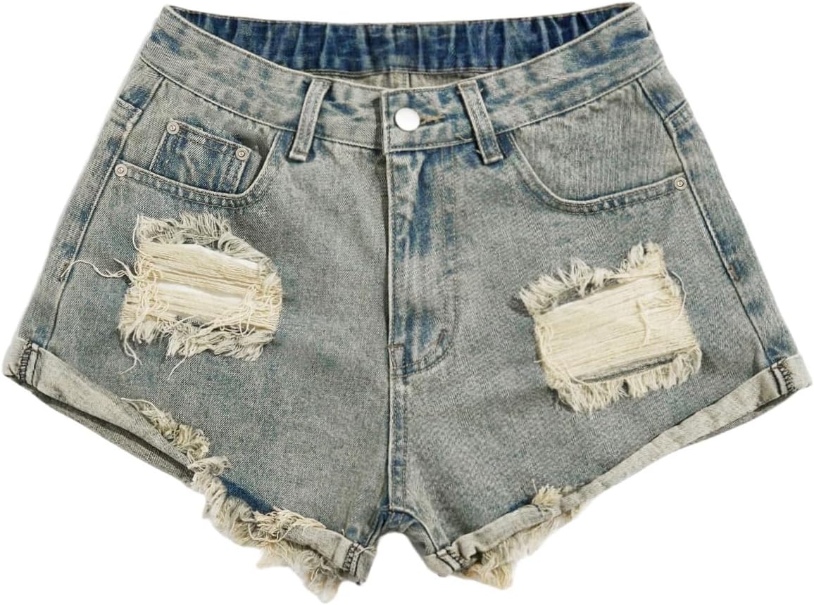 Women's Plus Size Ripped Raw Hem Jean Shorts Y2k Punk High Waisted Mini Denim Shorts Streetwear
