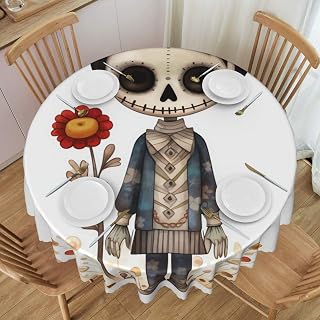 Round Tablecloth 60 Inch Cartoon Skull Boy Waterproof Tablecloth for Dining Table Kitchen Farmhouse Table Cloth Wrinkle Free Table Cover for Dining Party Buffet Wedding