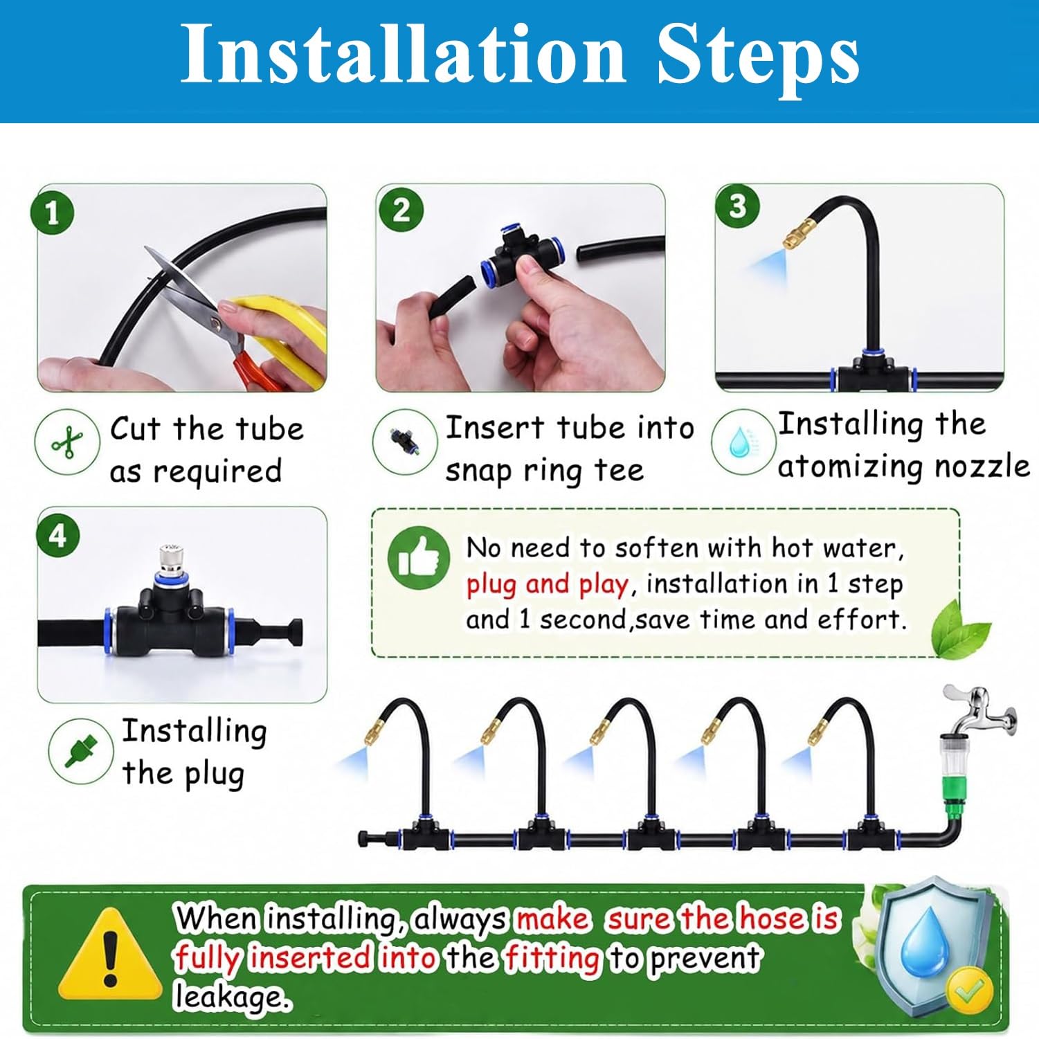 Sistema di irrigazione a goccia in PE | Sistema di irrigazione a goccia nero da 5-50 m(10m/32.8ft)