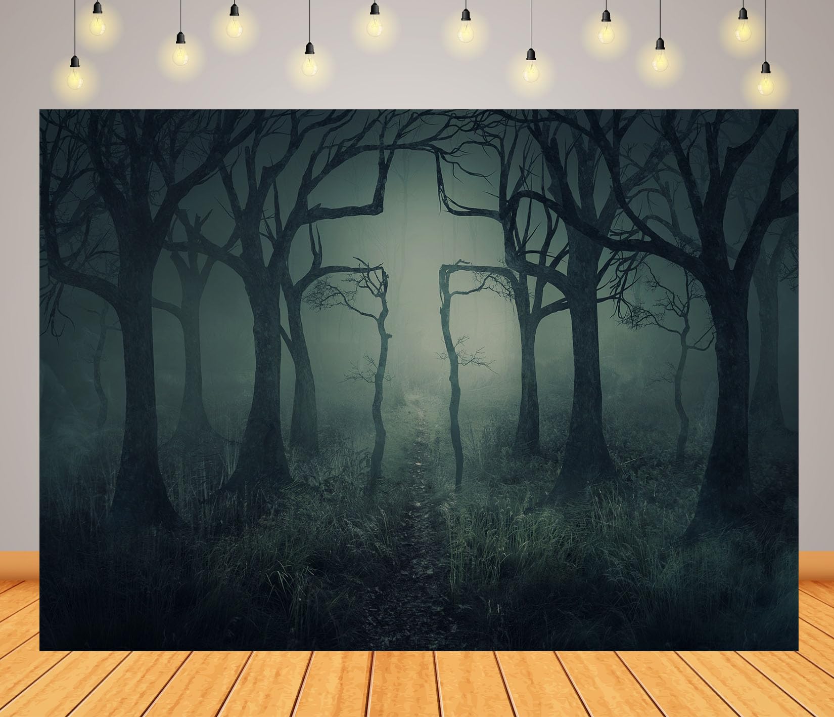 12x8FT (3.6x2.5m) Foresta Nebbiosa Con Alberi Spogli Sfondo Fotografico | Sentiero Nel Bosco Oscuro Fondale In Tessuto,Rami Contorti Nebbia Fitta,Per Feste Halloween E Ritratti Spaventosi,Photo Booth