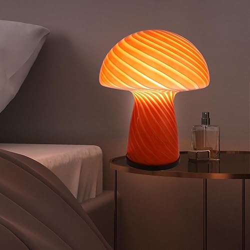Miniatura 4 de UBOORY Lámpara de mesa de hongo, luz de mesita de noche de cristal, lámpara de escritorio translúcida de estilo vintage, luz de remolino para