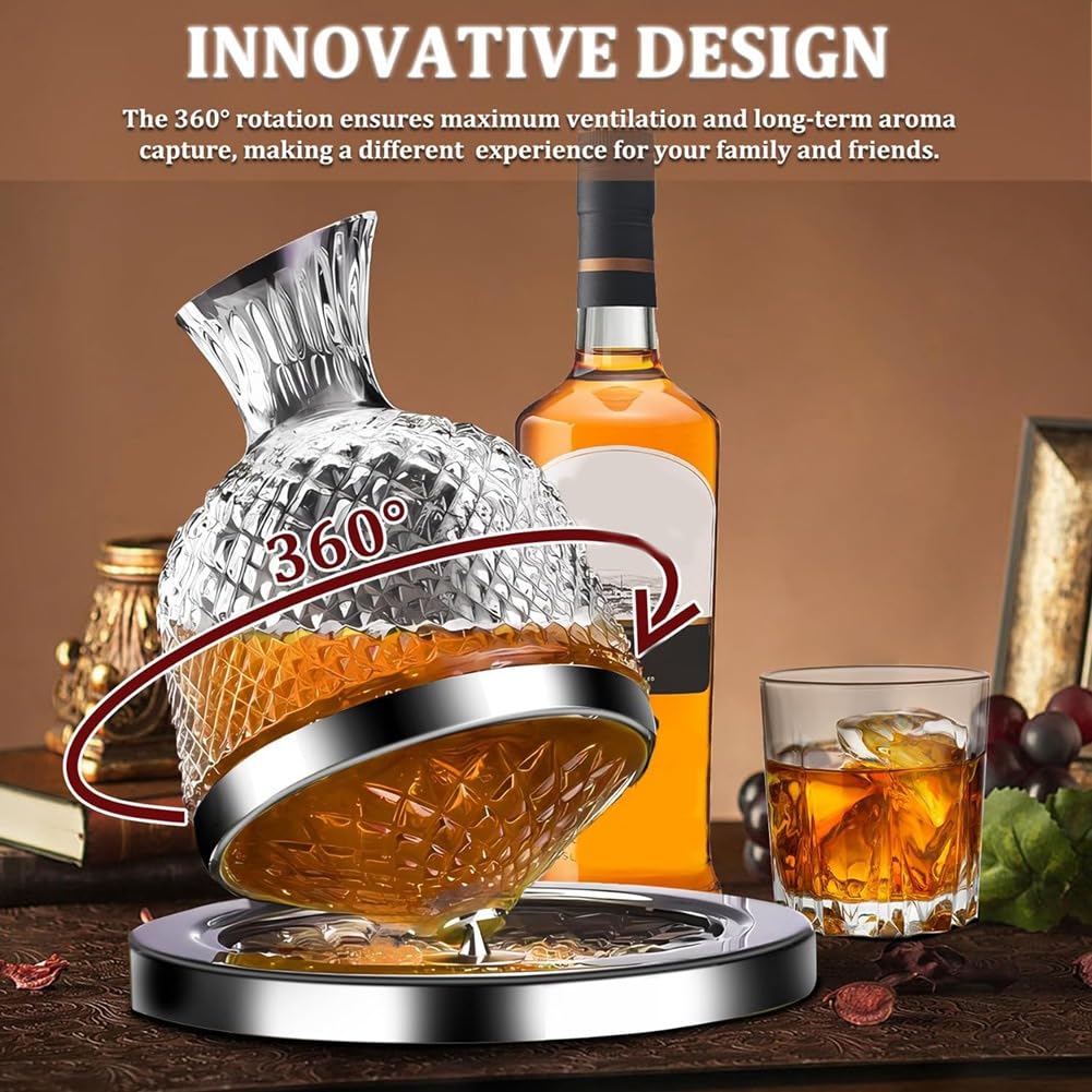 Decanter per vino rosso, 50 oz/1500 ml, decanter in , girevole a 360°, per whisky