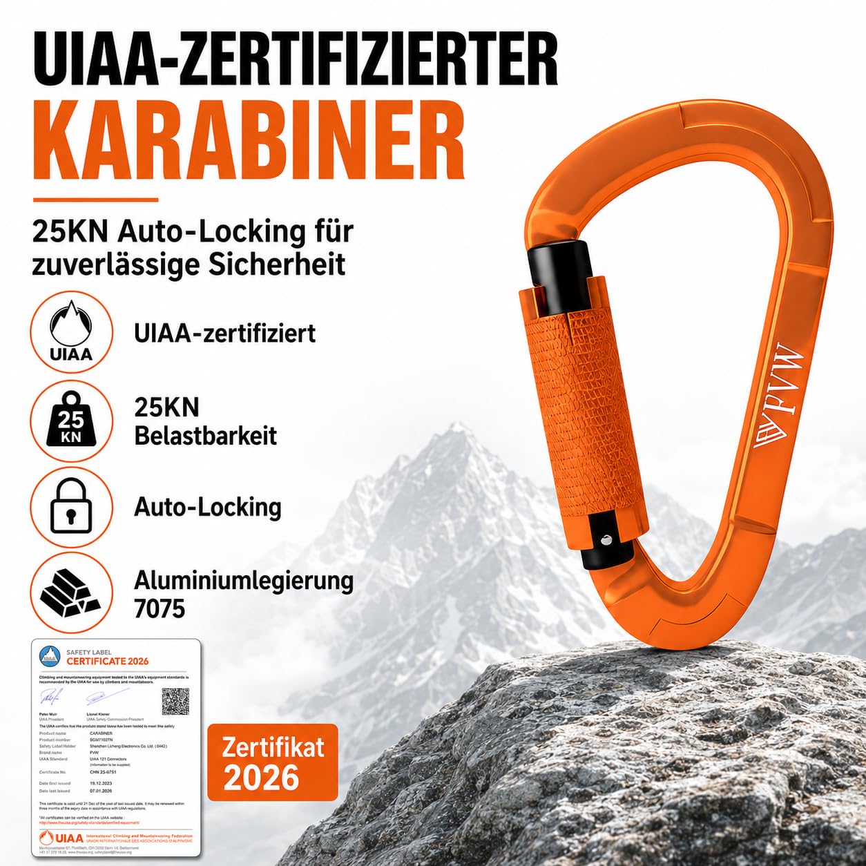 Mosquetón para escalada y escalada, 10 unidades con certificado UIAA de 25 KN, para hamacas, columpios, perros
