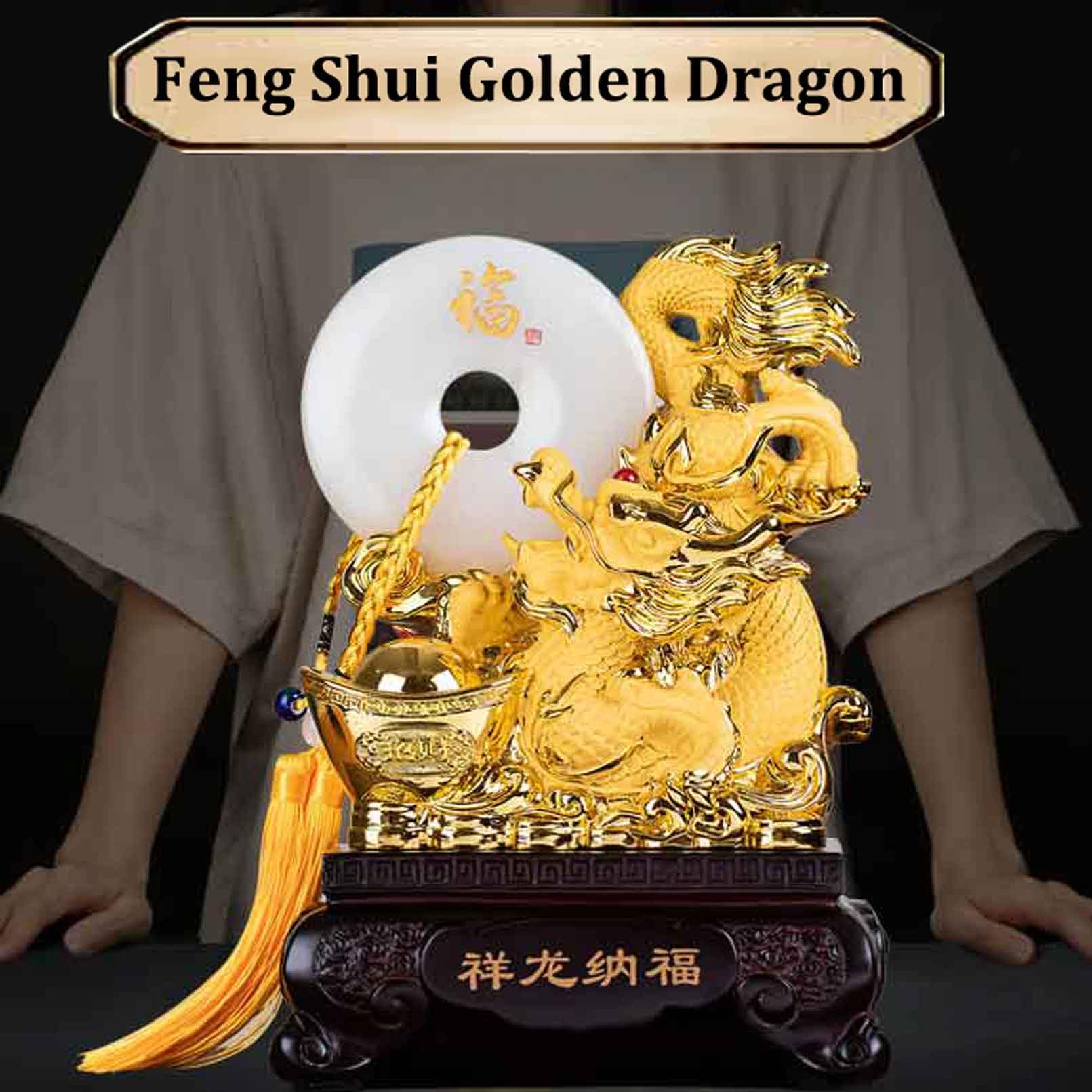 Amazon.co.jp: 風水の金のドラゴンの彫像の彫刻の置物 風水の装飾の