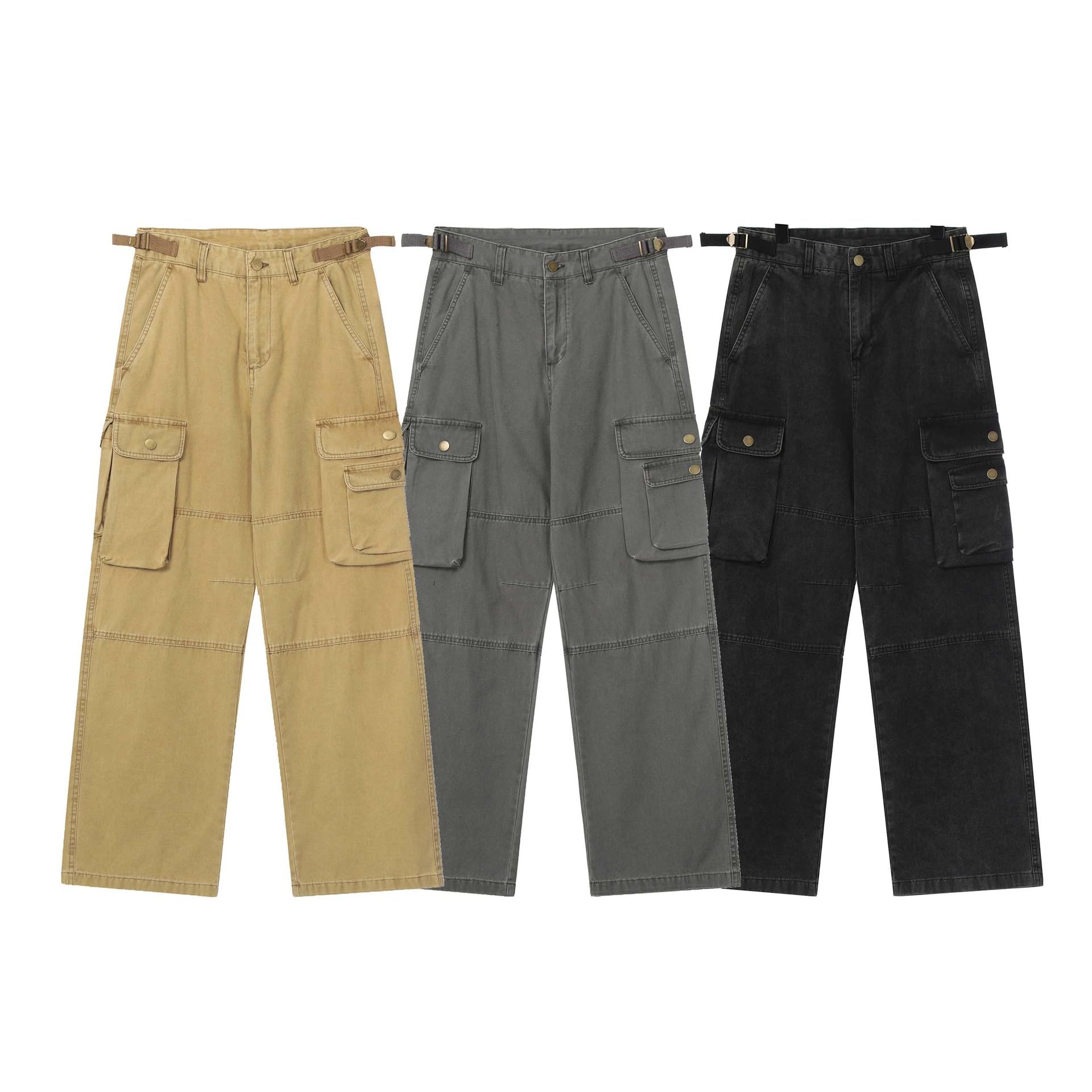 Jeans Pantalon Verwaschene Und Abgenutzte Workwear-Jeans Mit Mehreren Taschen Für Herren Und Damen Trendige Lockere Hose Mit Weitem Bein Und Geradem Bein