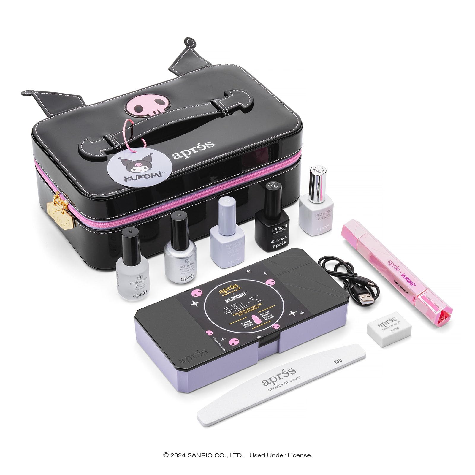 APRÉS x Kuromi™ Gel-X Nail Extension Kit w/ Neutral French Natural Almond Medium Nail Tips, Extend Gel, Bonder, Gel-X Prep, Sanrio Omni Light