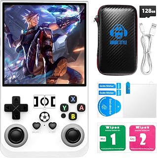 AISLPC R36SMAX Retro Handheld Gaming Console, 4.0-inch IPS HD Display, Linux System, 128GB TF Card, 4000mAh Battery with R36SMAX Portable Case, White