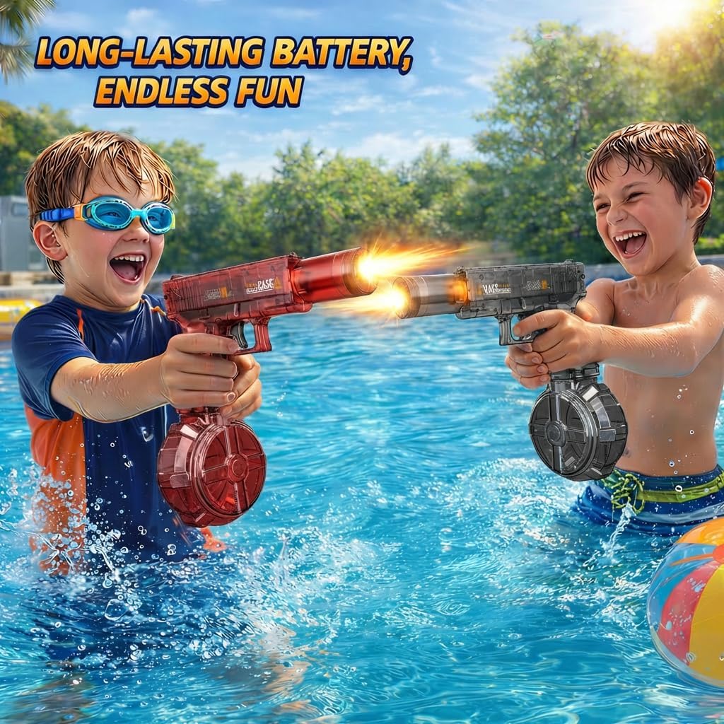Electric Water Gun, Transparent Automatic Squirt Gun with Manual Mode & LED Lights, High Capacity Water Blaster for Summer Outdoor, Pool, Beach & Party Toys. (Black+Blue)