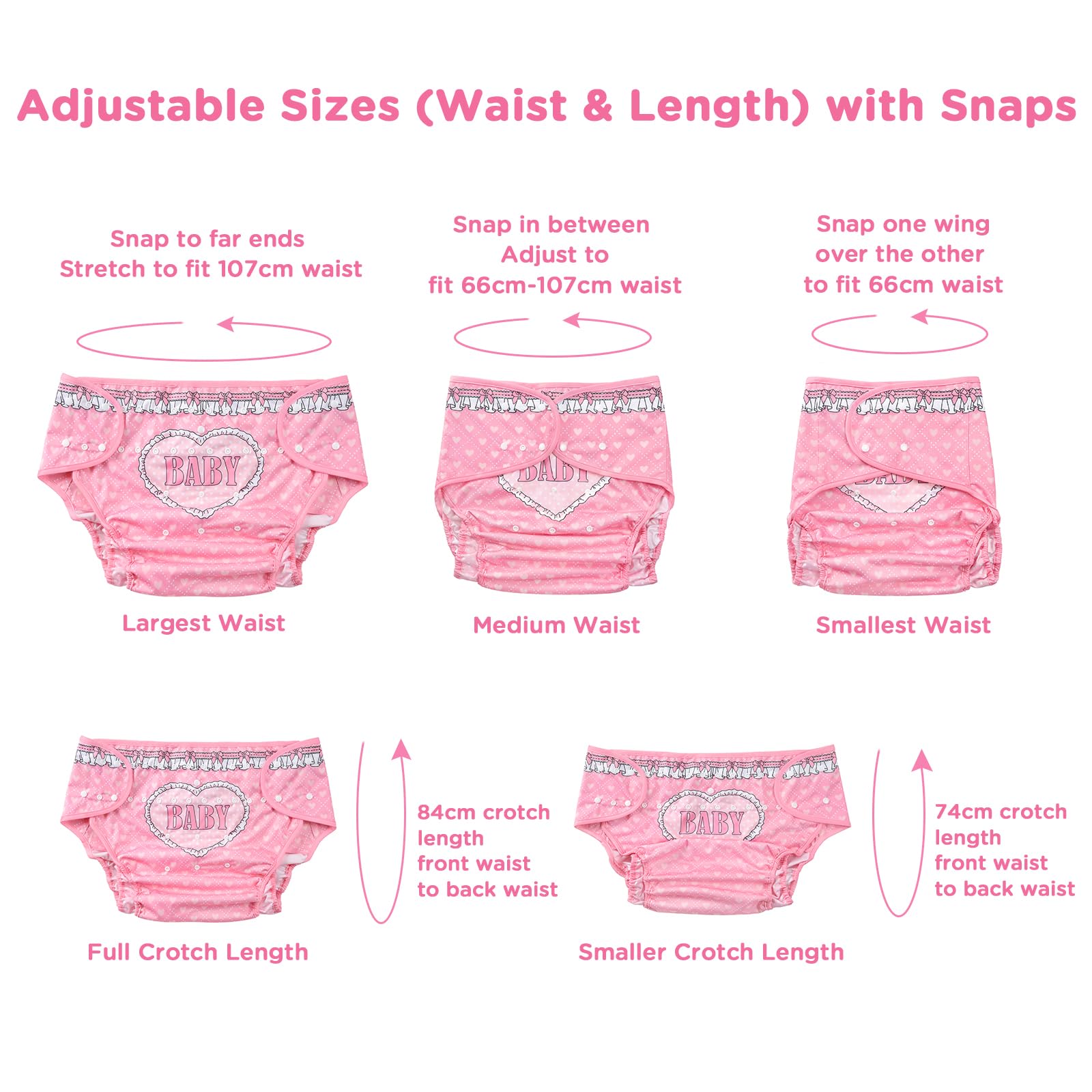 LittleForBig Cubierta de pañal de tela impermeable lavable ajustable reutilizable para adultos - Blushing Baby M
