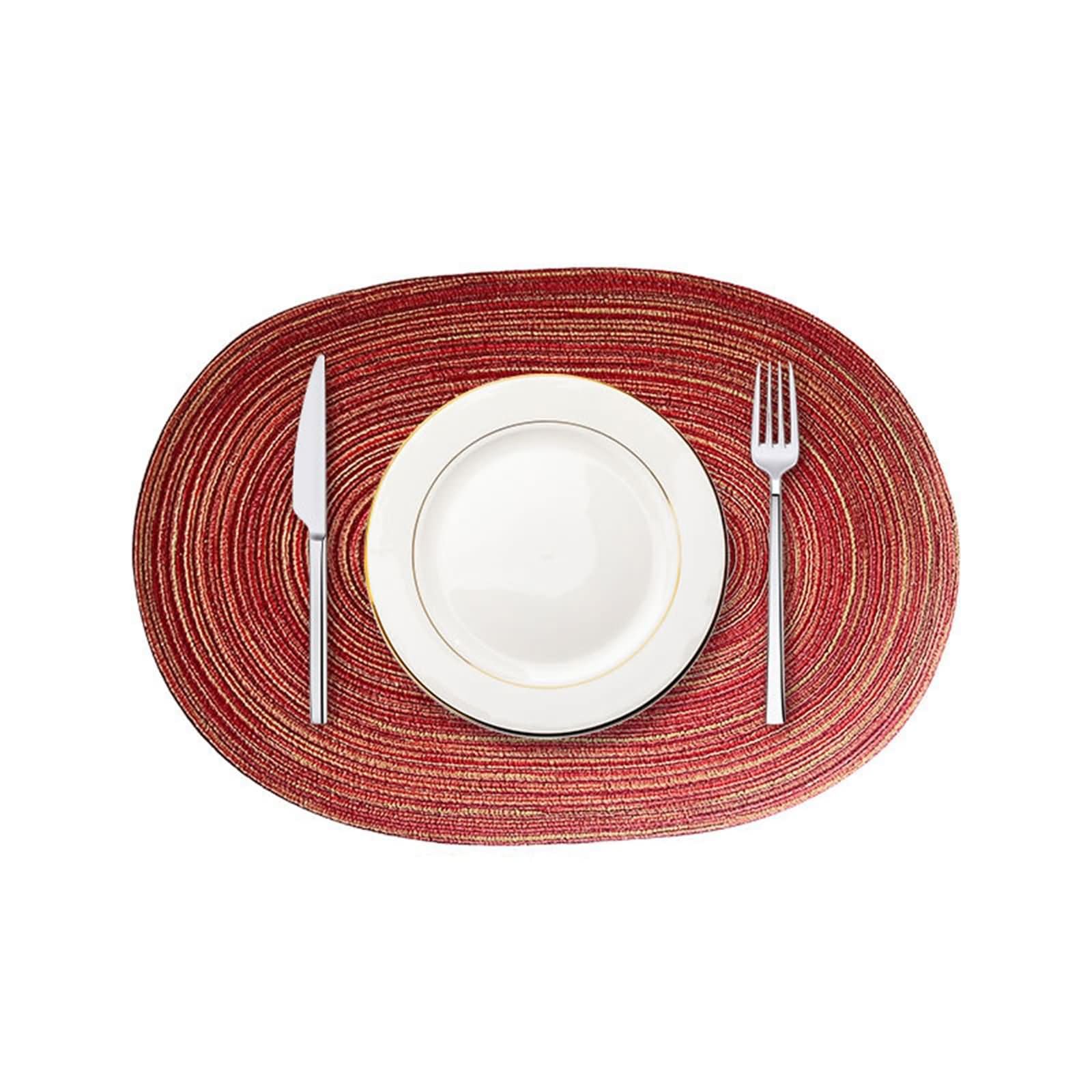 Tovagliette Cucina Lavabili 6 Pezzi, 35 x 50 CM Tovaglietta Americana Ovale Poliestere Rosso, Tinta Unita con Ovale