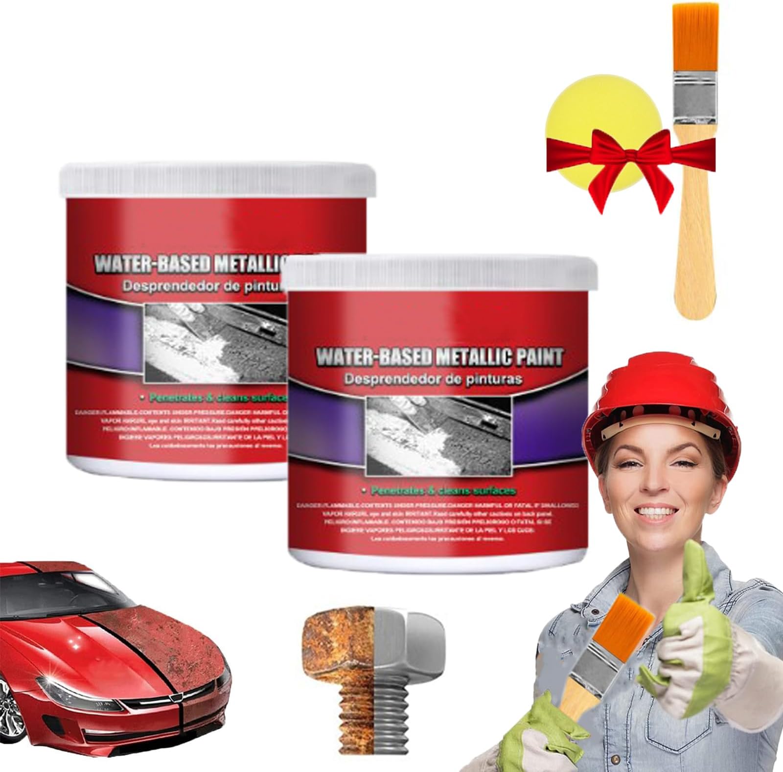 Piply Water-Based Metal Rust Remover, Water-Based Metal Rust Remover, Furnishk Rust Converter, Automotive Frame Rust Converter, Multi Purpose Anti-Rust Protection Car Coating Primer with Brush (*2)
