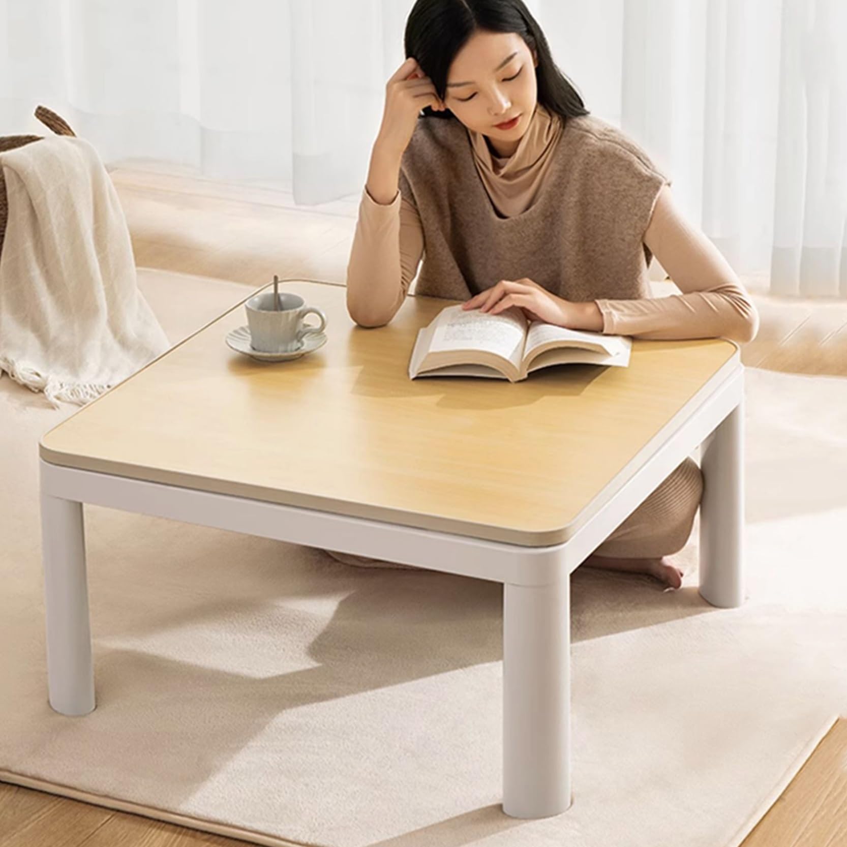 Amazon | 2点 セット デスク こたつ 正方形 75×75cm 付きヒーター