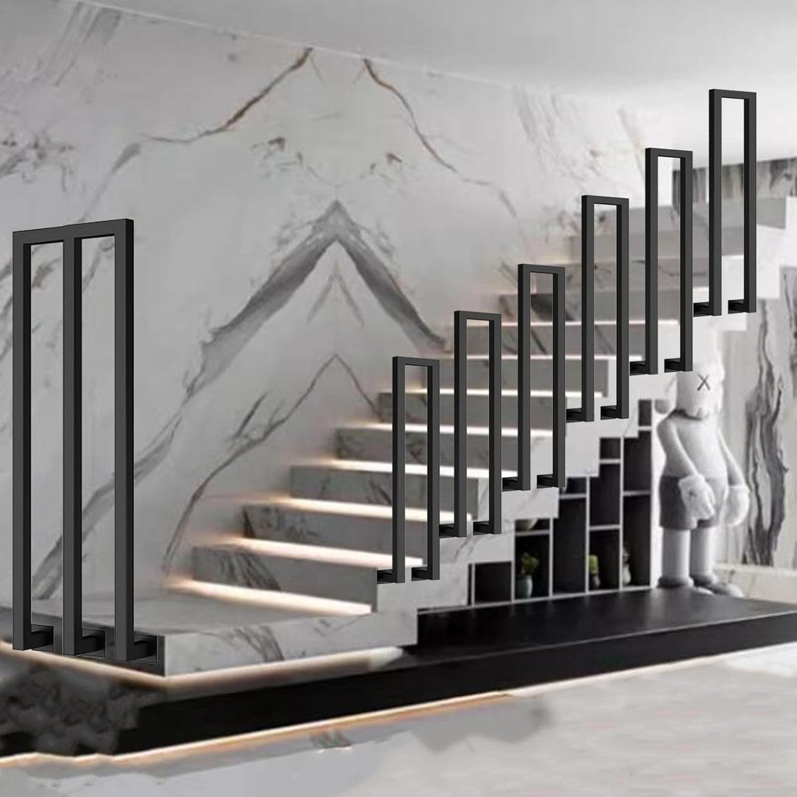 Stair Handrail Railing Indoor Outdoor, U/M-Shaped Forged Iron Matte Black Square Tube Hand Rails, Stair Industrial Railing Non-Slip Safety Stylish Simplicity, for Stairs Porch Garden, 1pcs (Utyp 75cm)