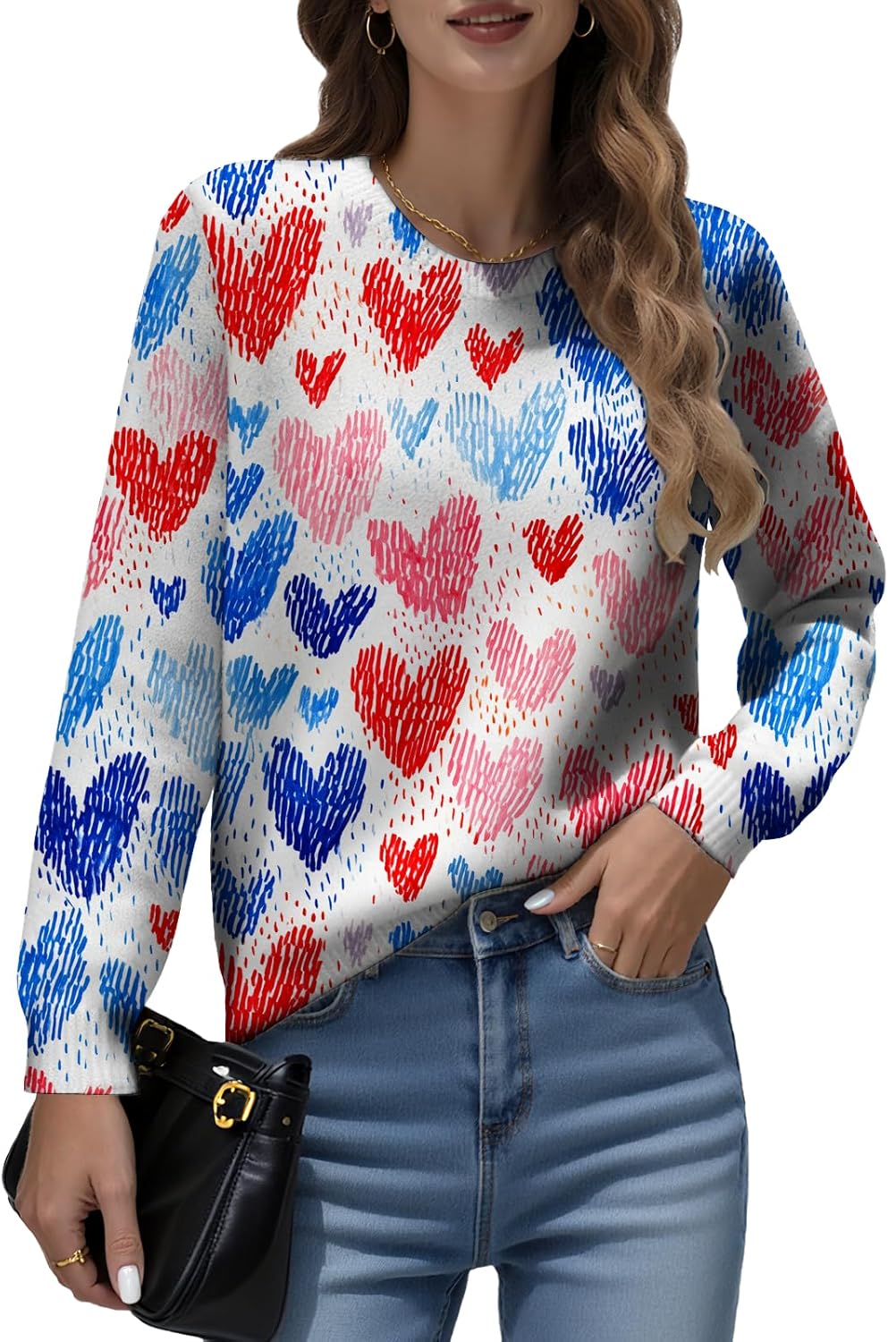 LIZALIG Womens Long Sleeve Print Pullover Sweater Round Neck Relaxed Fit Soft Comfortable Chic Fall Fashion Trendy