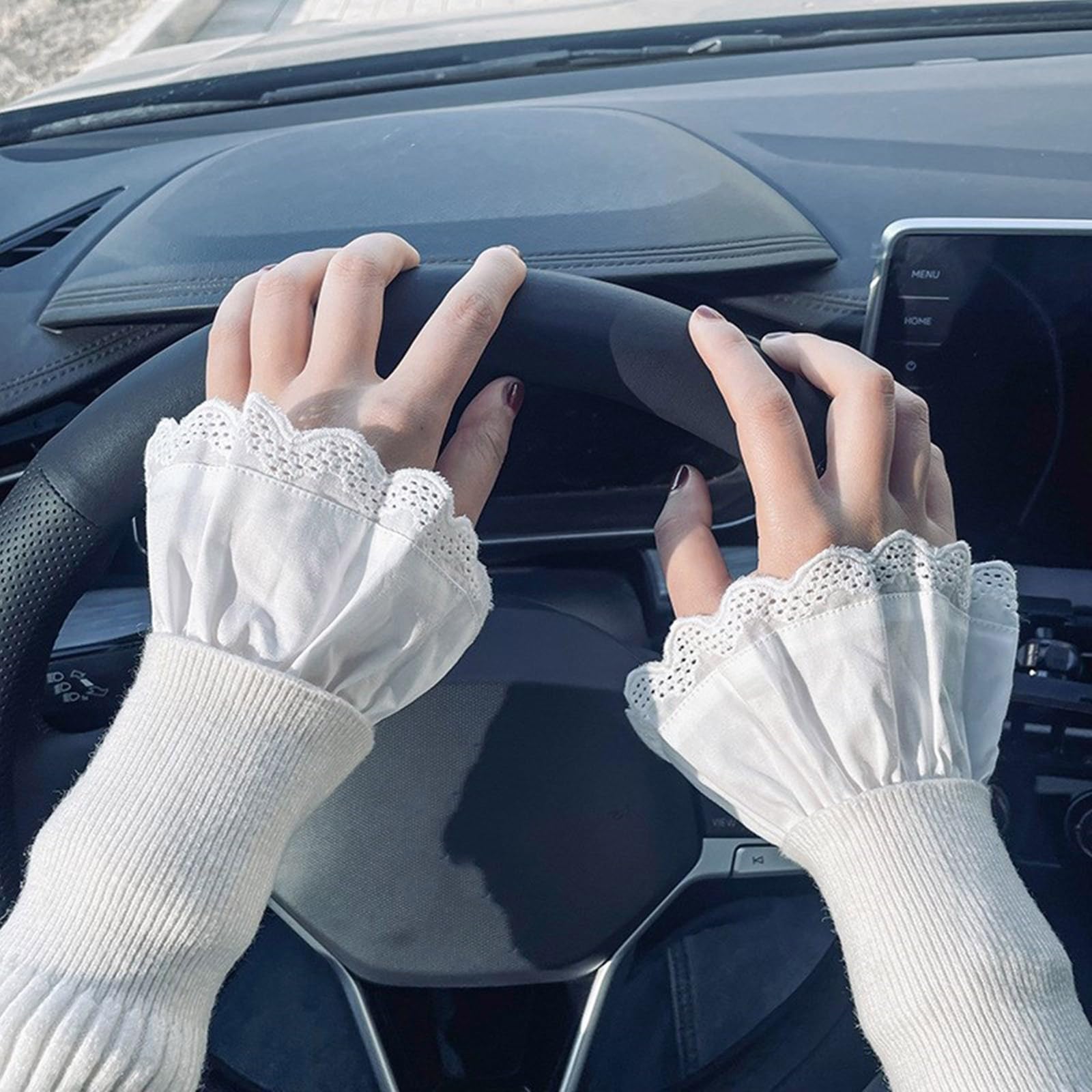 Polsini da polso per camicie maglione pizzo manica finta ornamento svasato increspato maniche svasate svasate polsini falsi polsi.Bianco