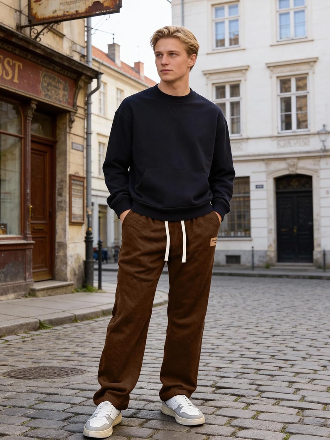 JEMLDL Mens Corduroy Pants Drawstring Elastic Waist Casual Pants Straight Baggy Sweatpants with Pockets - Image 7