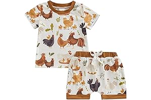 Toddler Baby Boy Farm Clothes Western Farm Chicken Animals/Tractor Shirt+Short Pant Summer...