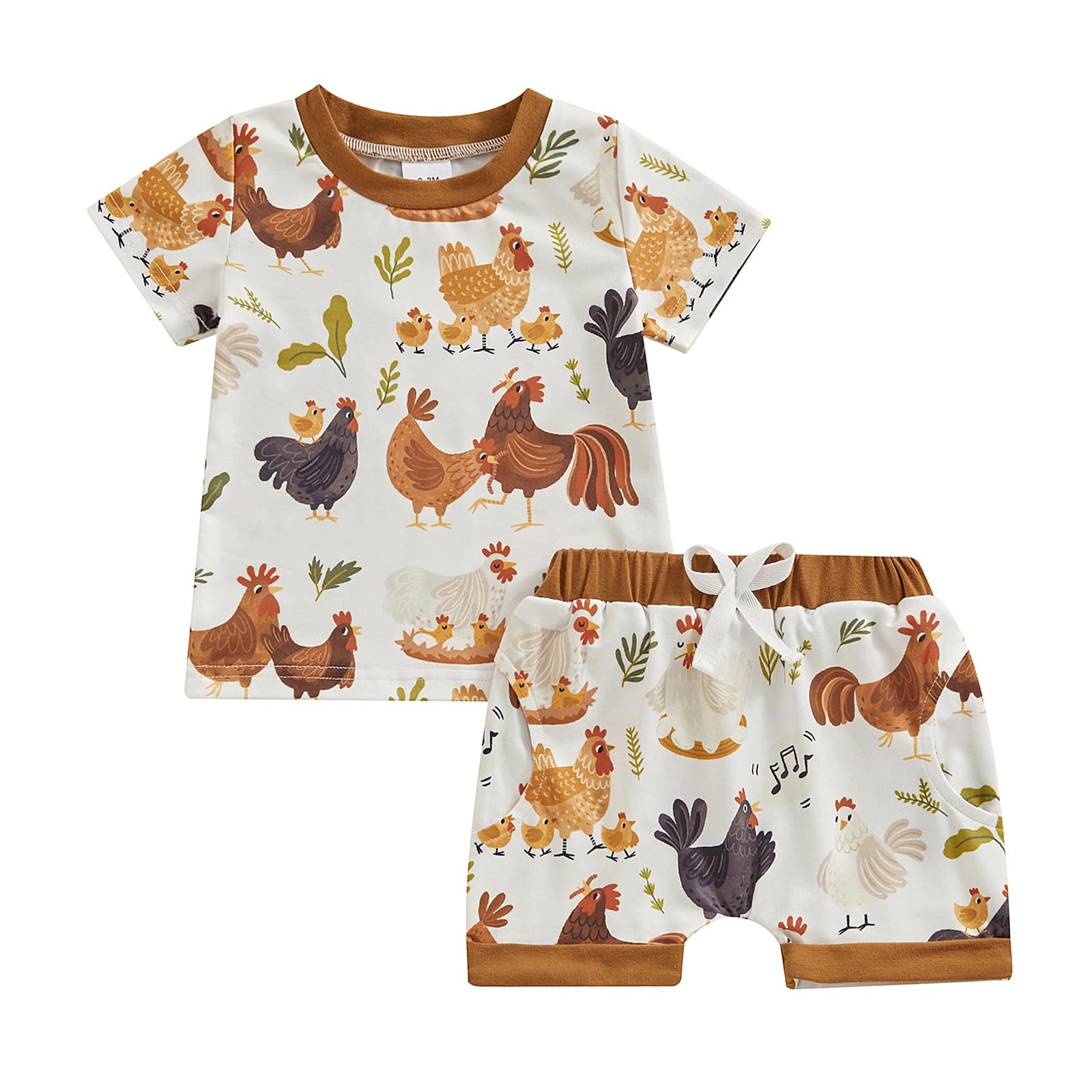 Toddler Baby Boy Farm Clothes Western Farm Chicken Animals/Tractor Shirt+Short Pant Summer Short Outfit Country Stuff (A White, 2-3 Years)
