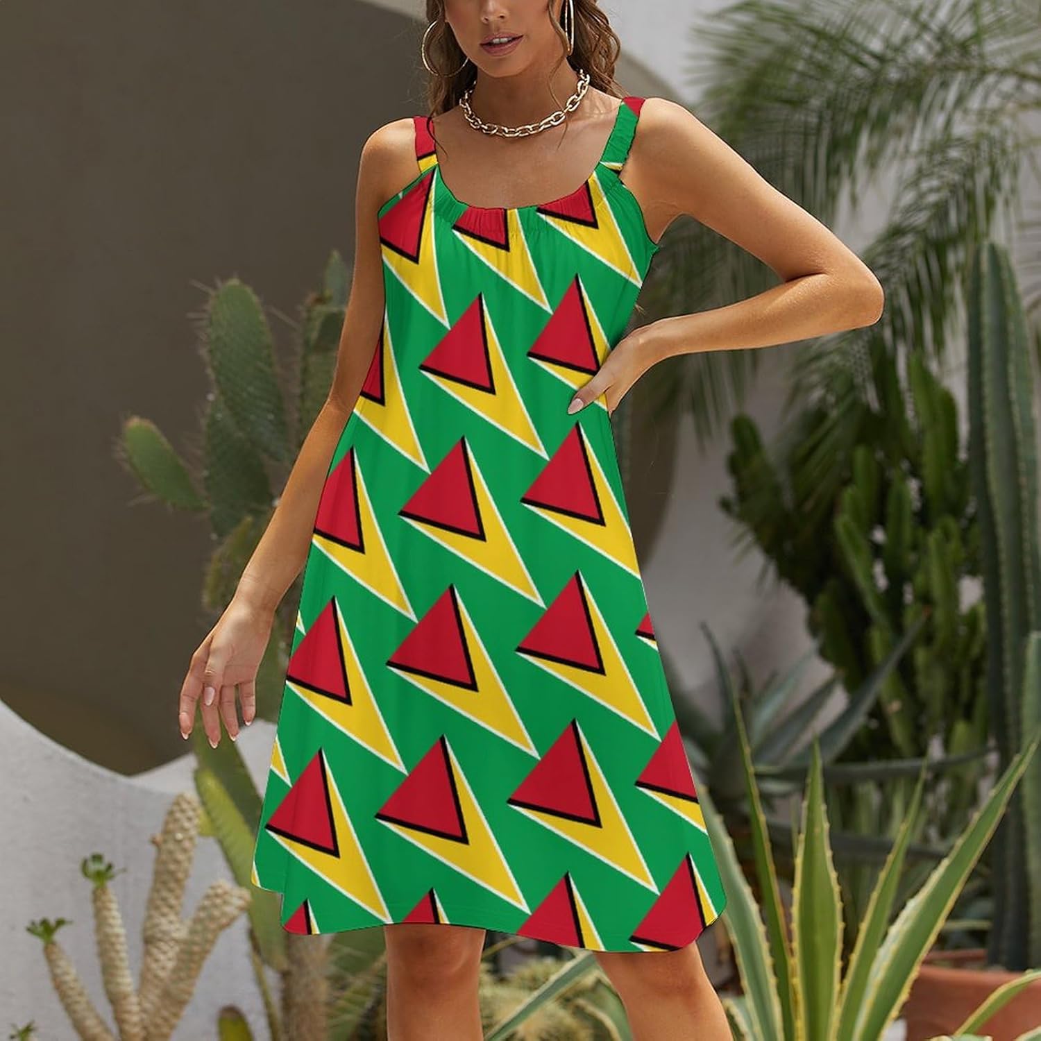 Zakqeik Womens' 2024 Guyana Flag Sling Dress Summer Casual Maxi Dress