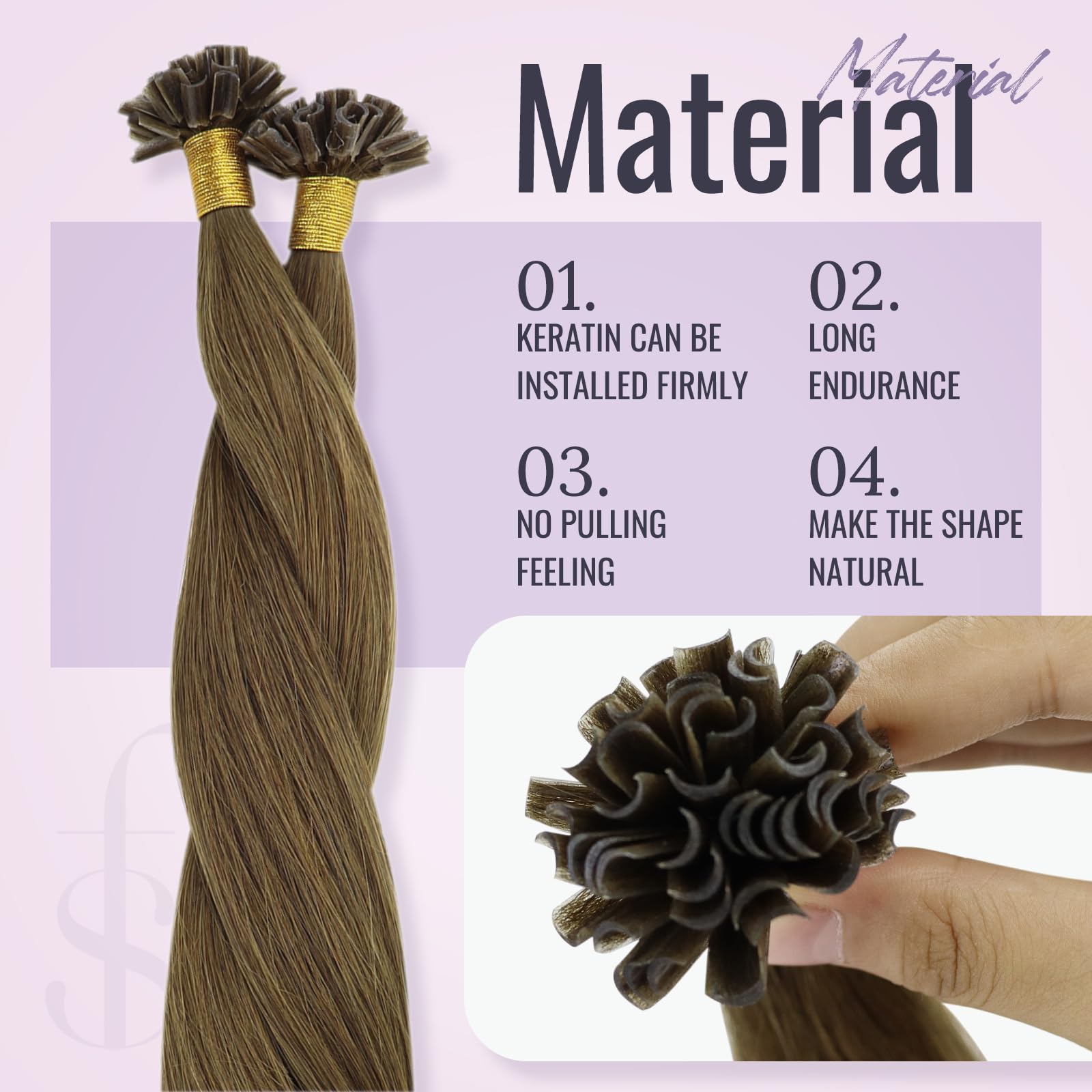 Fshine Capelli Cheratina 55CM 50g Extension Capelli Veri Castano Medio Lisci Keratin Extensions Human Hair Brazilian