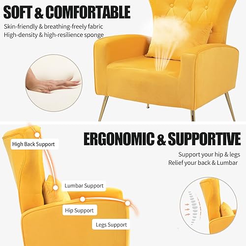 Miniatura 84 de Silla moderna de terciopelo para sala de estar, dormitorio, silla con respaldo alado con brazo y patas doradas, silla auxiliar de recepción de