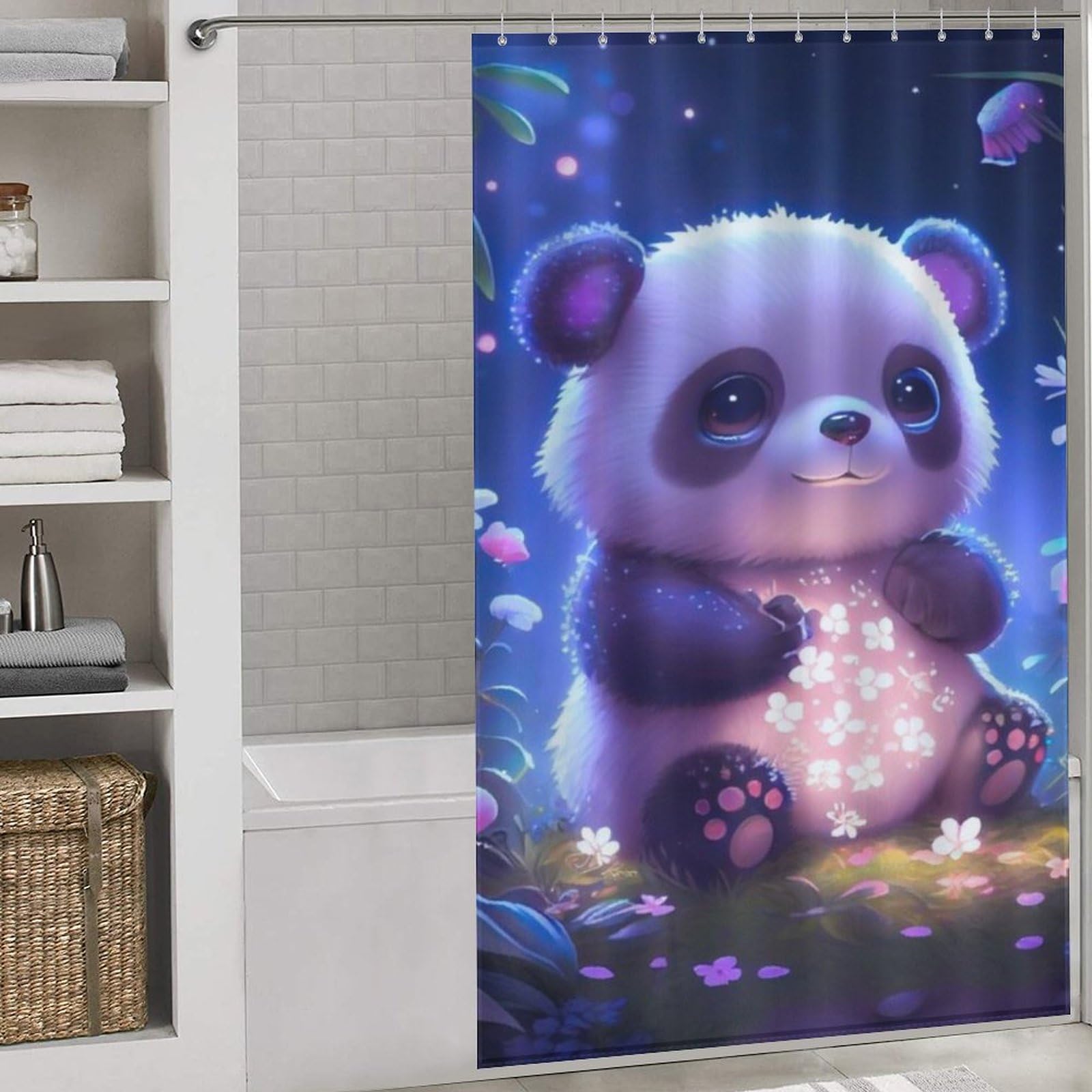 Rideau de douche imperméable tissu polyester panda 140x183cm