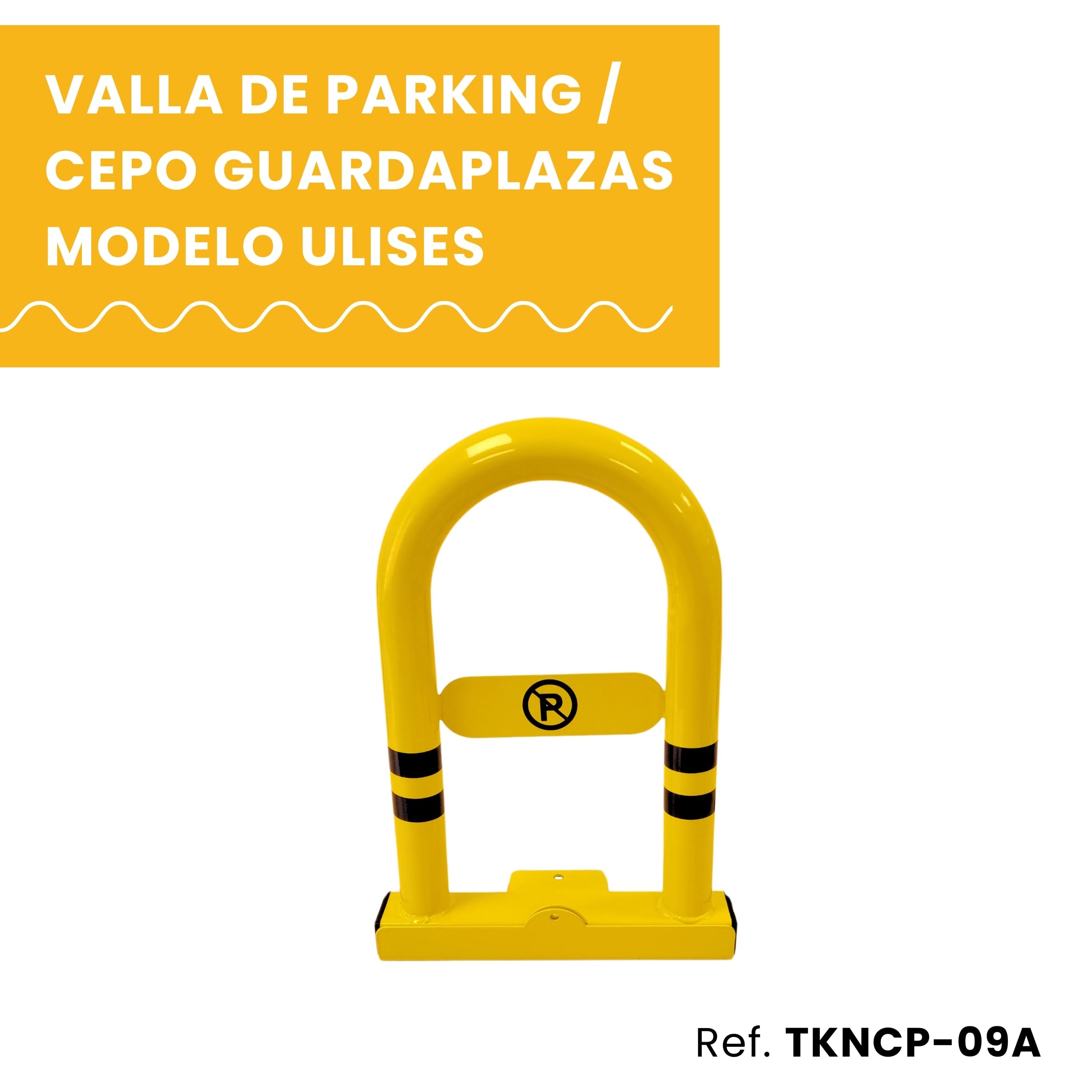 PARKING FACIL Valla de Parking/Cepo para Plaza de Garaje | Barrera Plegable y Resistente Modelo ULISES | Bloqueo Manual con Candado, Incluye Tornillería | Cepo de Seguridad, Amarillo | 1 Unidad