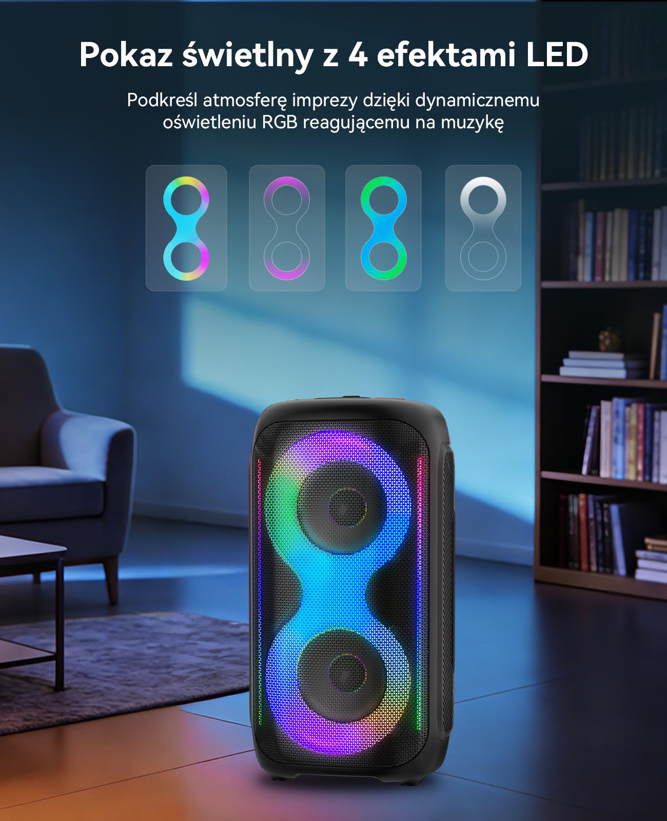 GKD40 Przenośny Zestaw Karaoke dla Dorosłych, Głośnik Bluetooth z Systemem PA, 2 Bezprzewodowe Mikrofony z Akumulatorem, Głośnik Imprezowy LED, Woofer 4 Cale, do Domu i na Imprezy Plenerowe