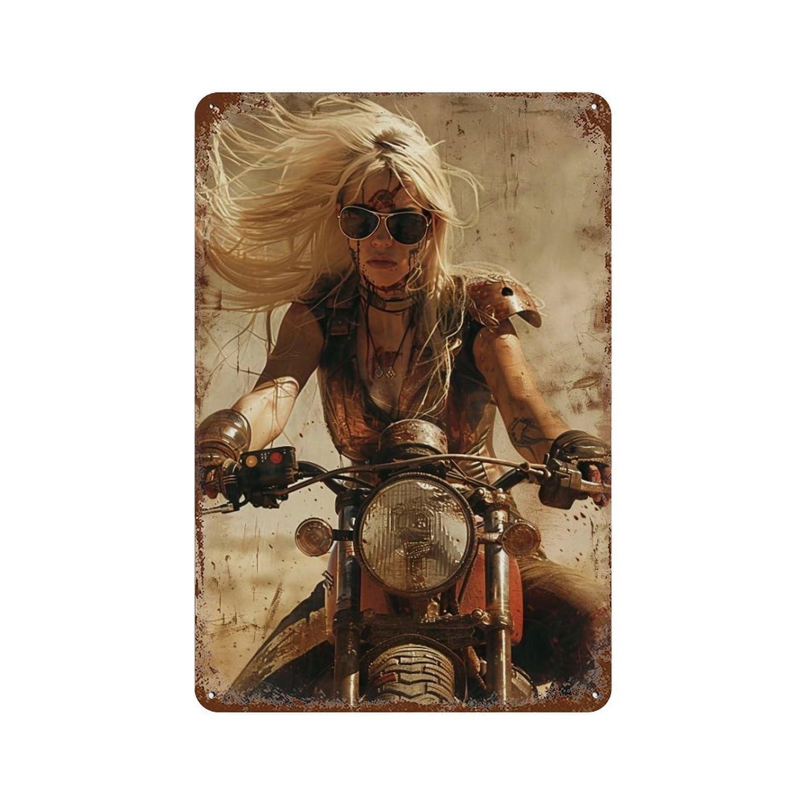 FHUYEURHRY Post Apocalyptic Dieselpunk Female Warrior 03 Wall Decor Retro Iron Vintage Art Metal Tin Sign Poster Modern Home Cofffee Club Art Bar Shop Decorations Style 30x20cm
