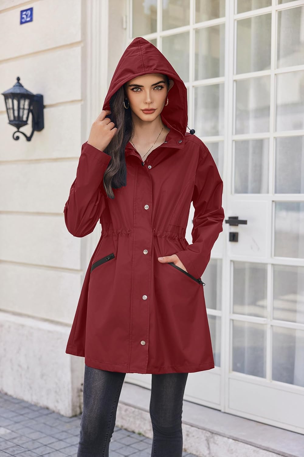 Zeagoo Raincoat Women Waterproof Long Hooded Rain Jacket Trench Coats Windbreaker Travel Jacket - Image 2