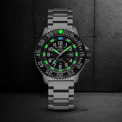 ADDIESDIVE Watch for Men Alloy Case Mineral Analog Quartz Rotatable Bezel Luminous Military Mens Watches with Stainless Steel Bracelet/Olive/Khaki Nylon Band