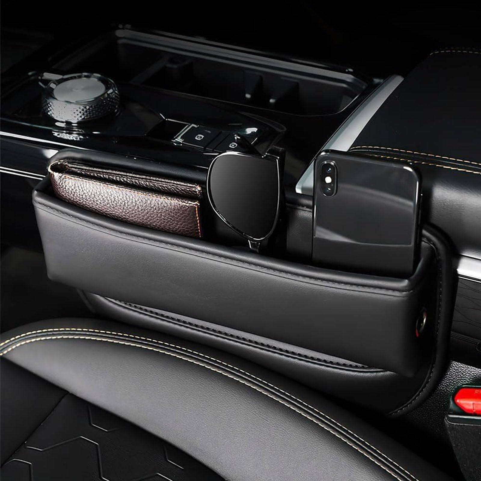 Wypełniacz szczelin na fotel samochodowy dla Toyoty Yaris Cross SUV 2021 2022 2023 2024 2025, skórzany schowek organizer samochodowy przednia szczelina akcesoria do wnętrza samochodu, A/czarny