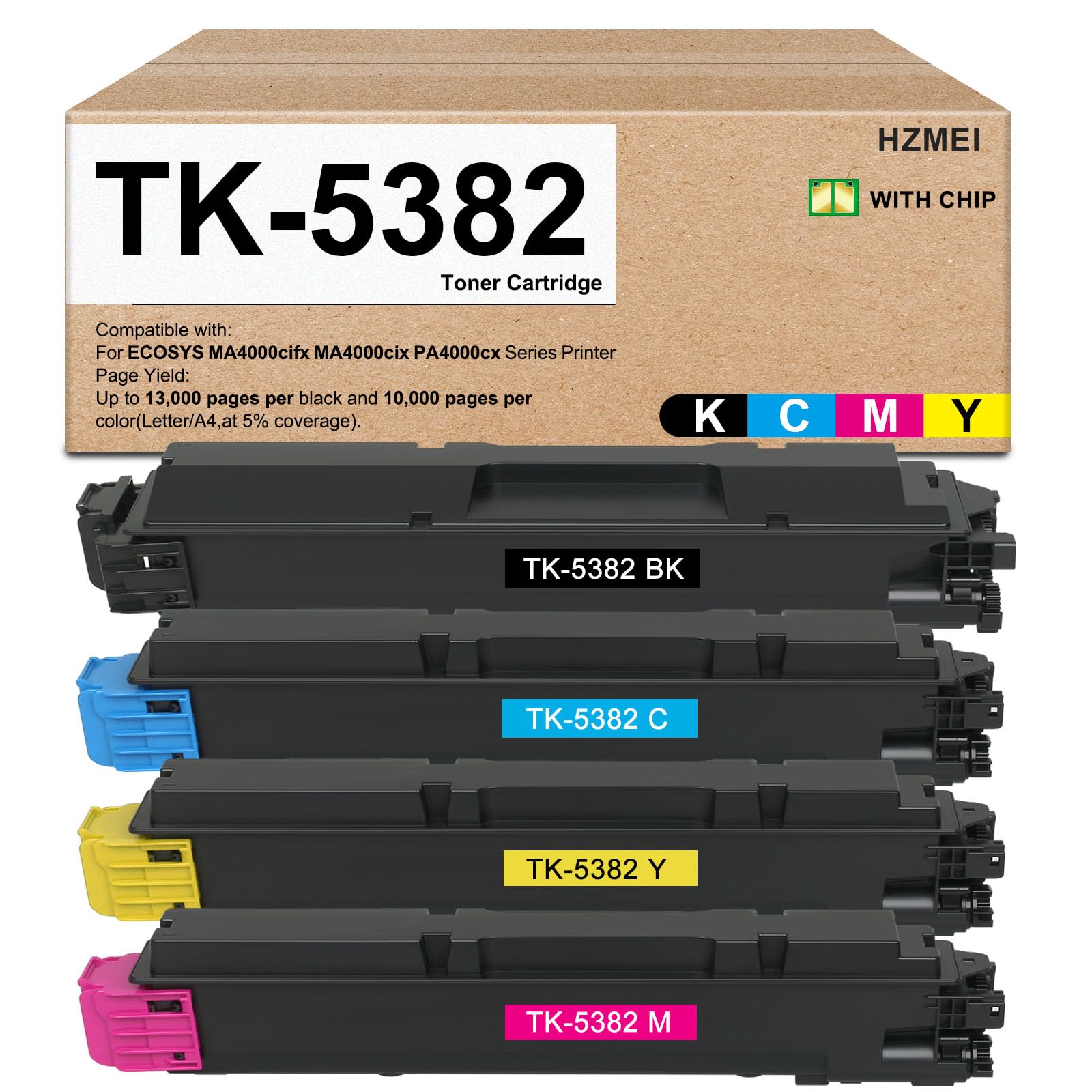 HZMEI Remanufactured High Yield TK-5382 Toner Cartridge 4-Pack Compatible with Kyocera ECOSYS MA4000cifx MA4000cix PA4000cx Series Printers,TK-5382K