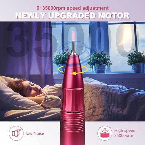 Miniatura 2 de Taladro de uñas, lima de uñas eléctrica recargable de 35000 RPM, taladro de uñas inalámbrico, taladros de uñas portátiles para uñas acrílicas