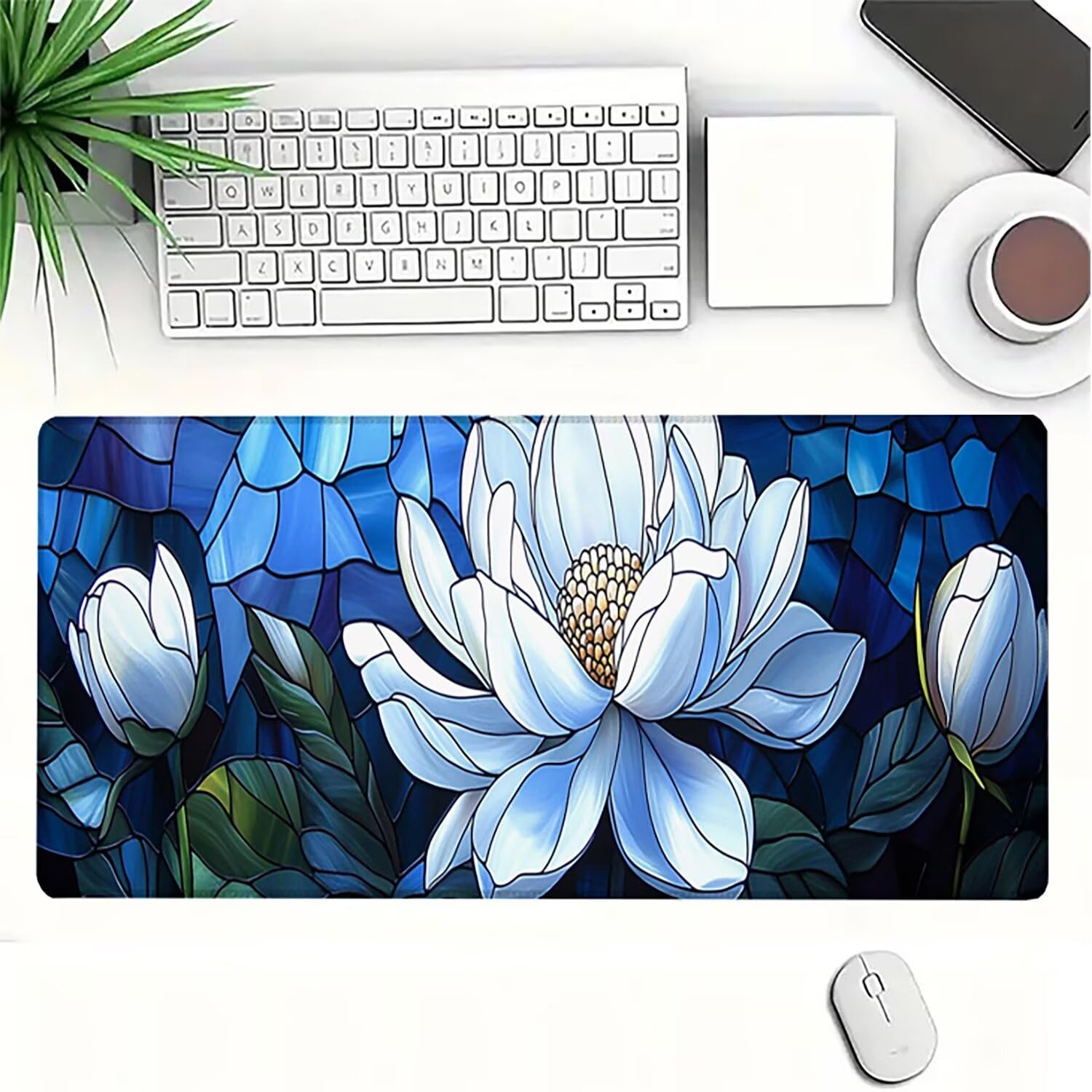 Lejnlnng Podkładka pod mysz do gier XXL, 120 x 60 cm, duża kwiatowa mata na biurko, wodoodporna podkładka pod mysz XL, kryształowa podkładka pod mysz, antypoślizgowa gumowa podkładka pod mysz ze