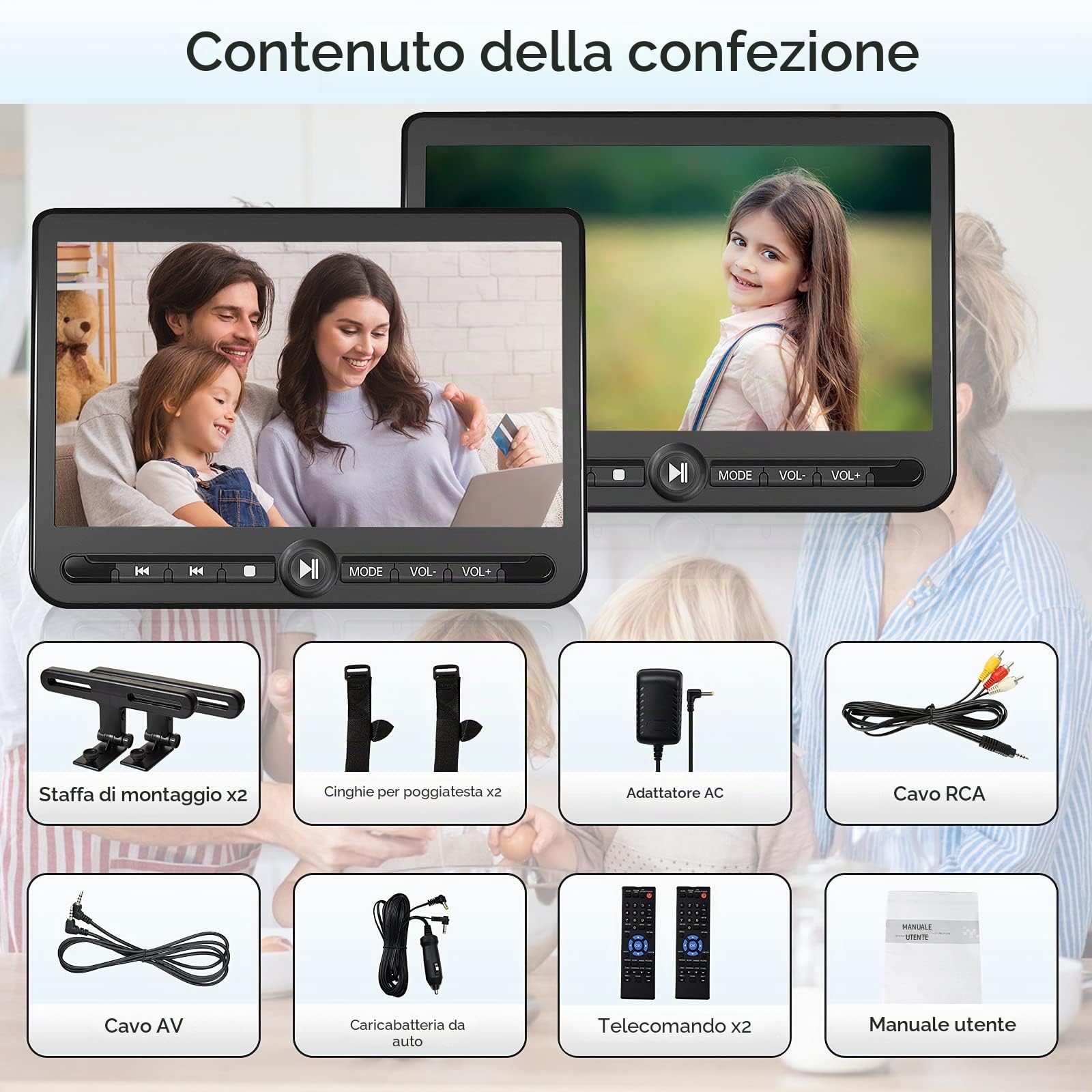 Arafuna 10,5" Doppio Lettore DVD per Auto, Ricaricabile Schermo Auto Play Uno o Due Film Diversi, Poggiatesta per Auto Ricaricabile, Supporto USB/SD, Ultima Memoria