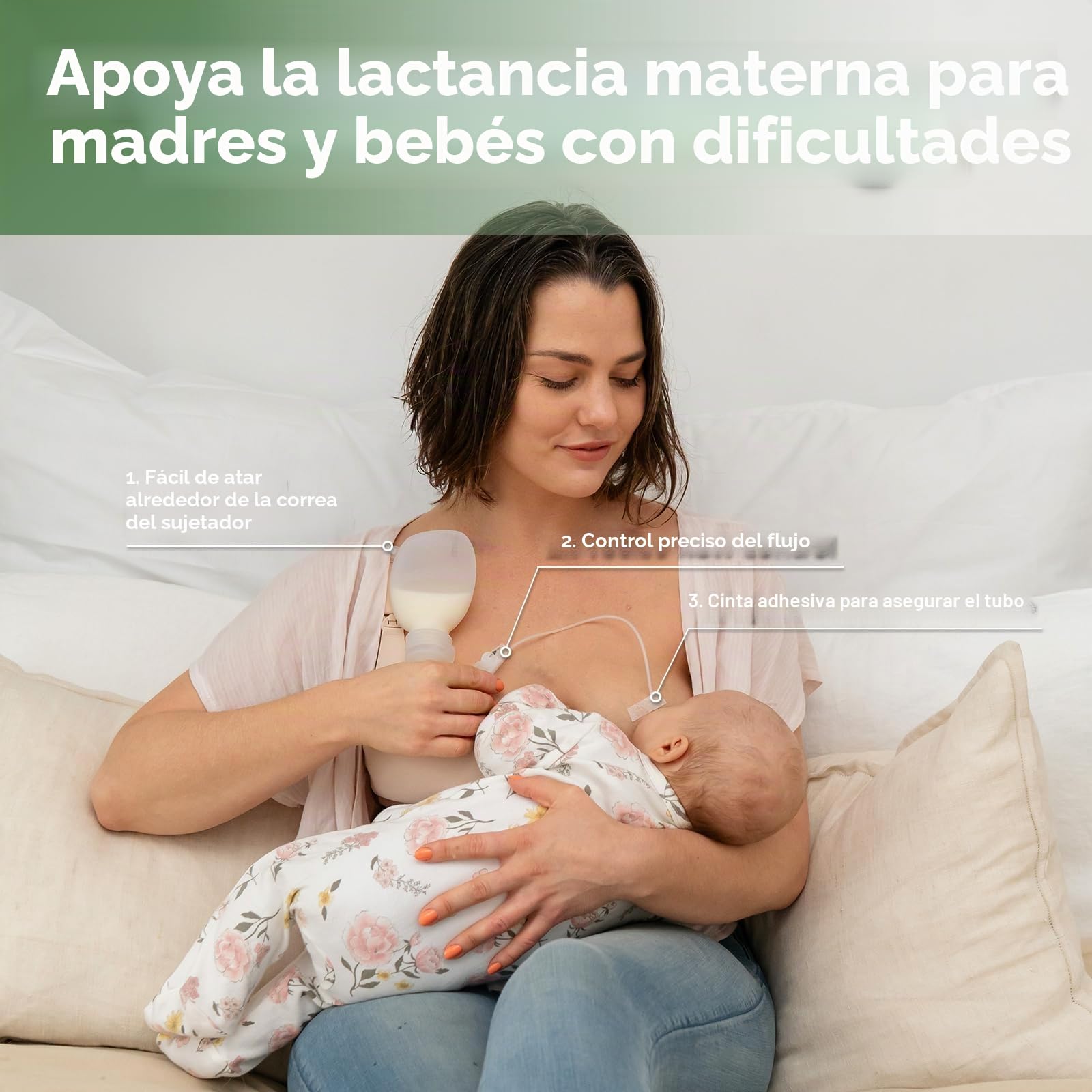 haakaa Sistema de lactancia suplementario para bebés para lactancia, juego de tubo de alimentación de silicona y bolsa, suplemento para el pecho con control de flujo de doble tubo, silicona de grado